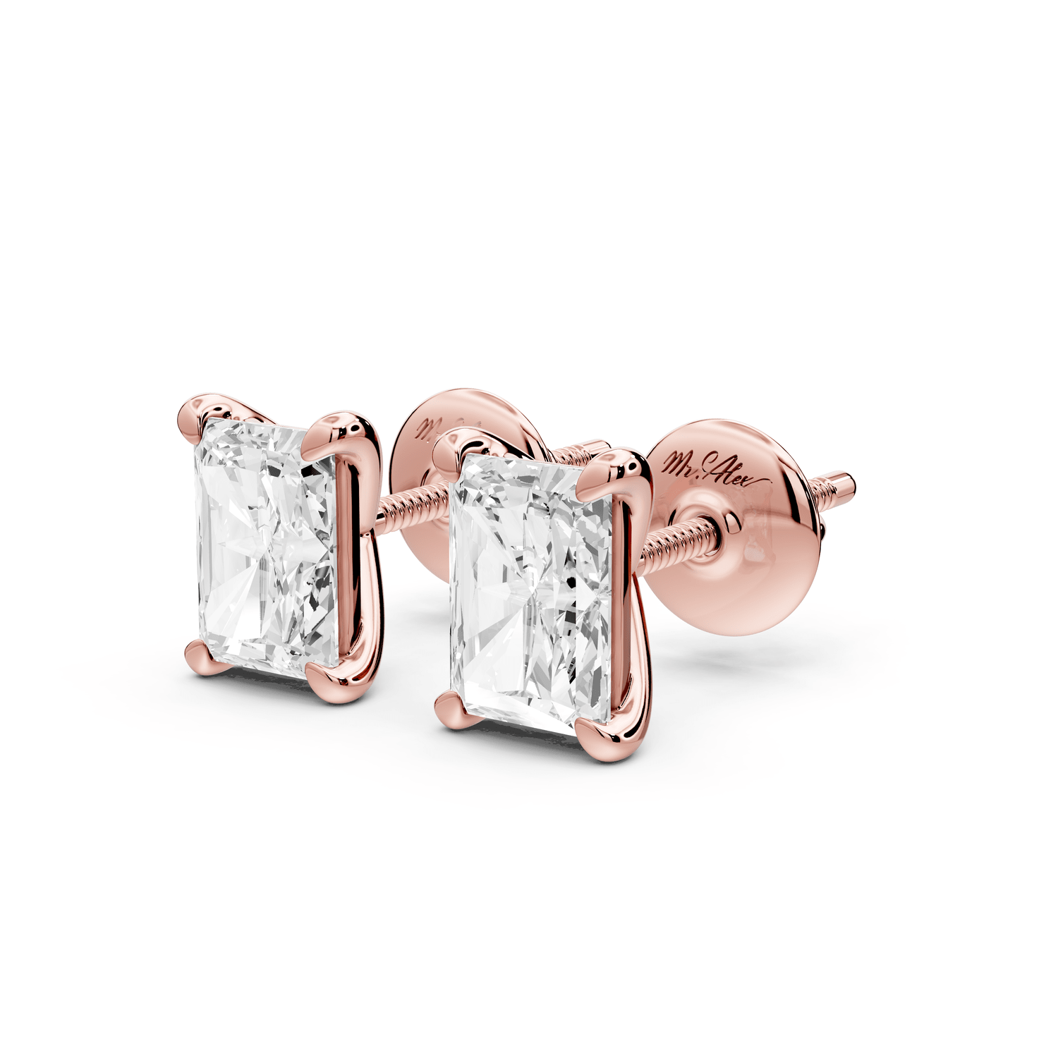 Aura - 2ct 14k rose gold Radiant - Cut Diamond Stud Earrings - Mr. Alex Jewelry