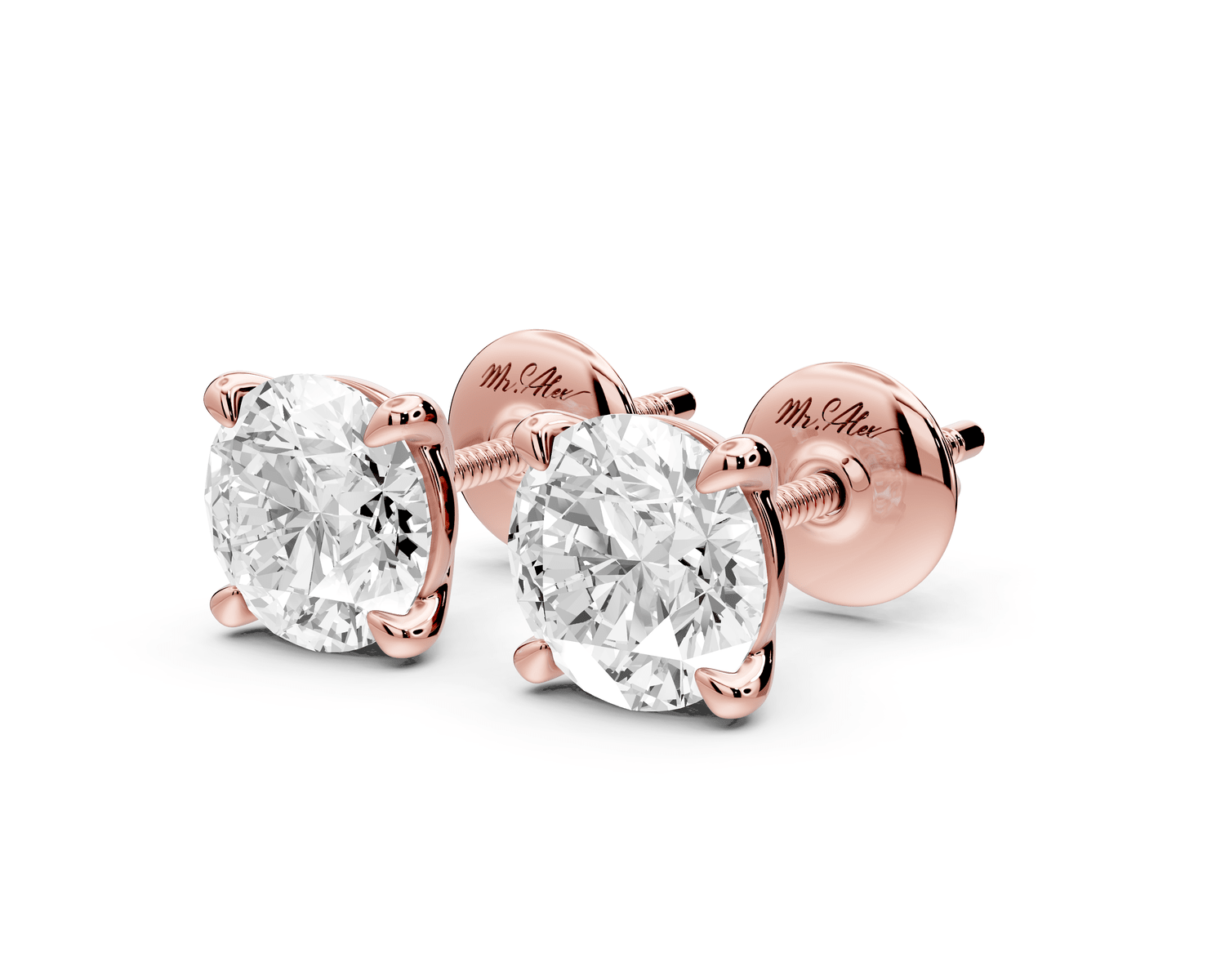 Aura - 2ct 14k rose gold Round - Cut Diamond Stud Earrings - Mr. Alex Jewelry