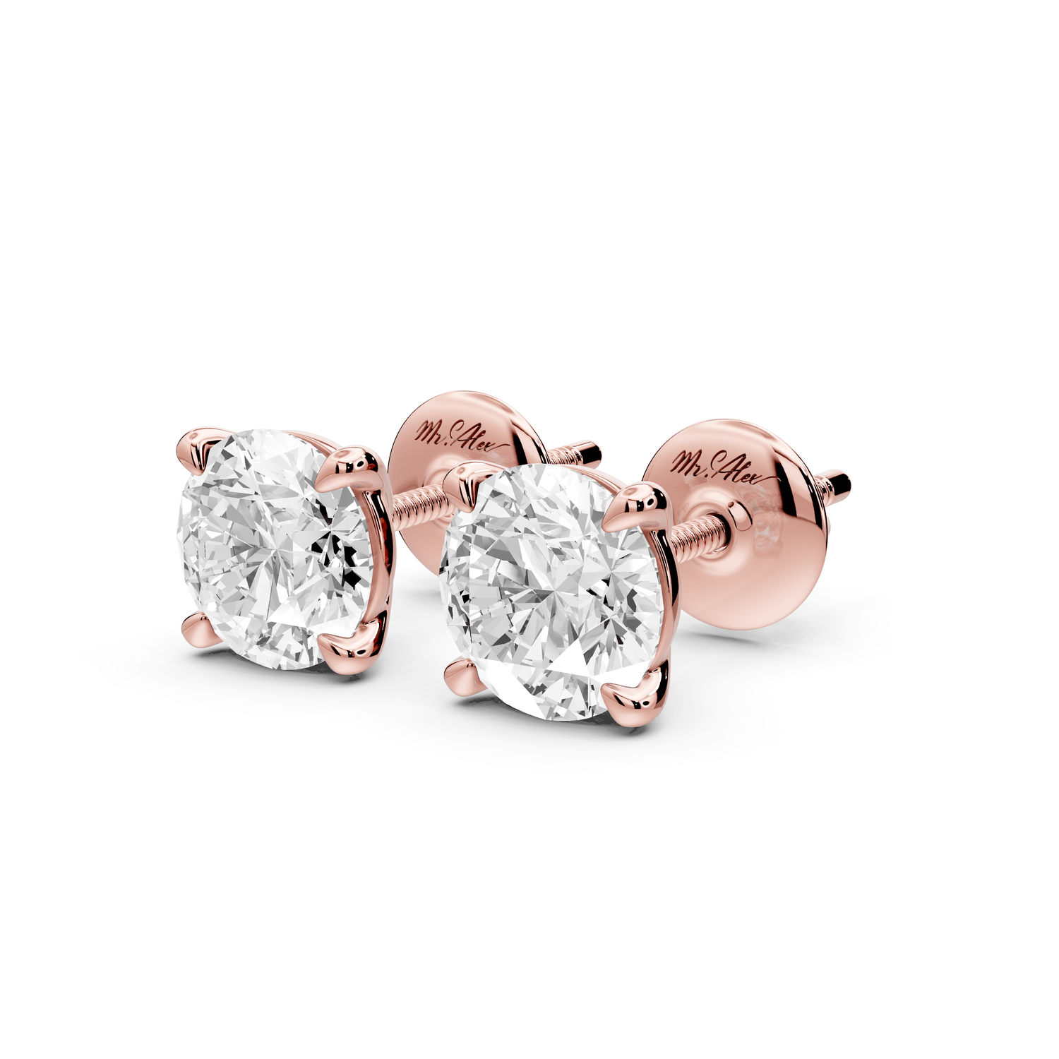 Aura - 2ct 14k rose gold Round - Cut Diamond Stud Earrings - Mr. Alex Jewelry
