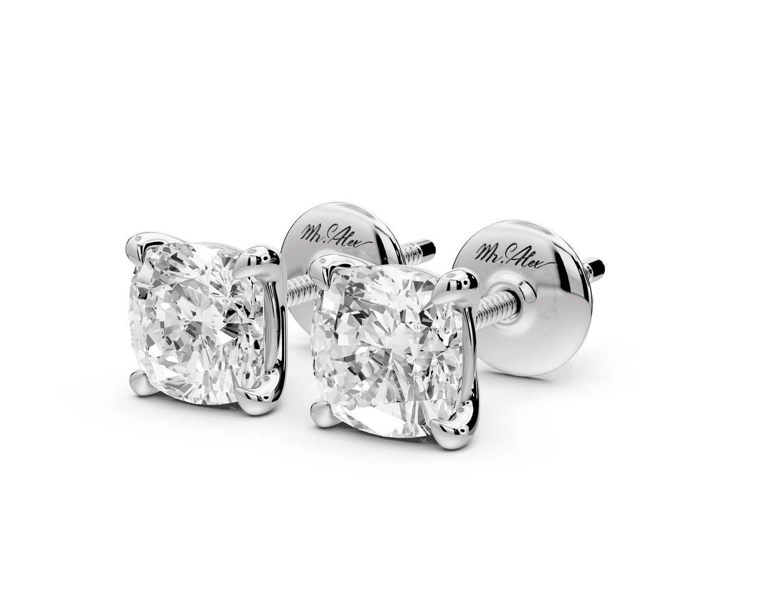 Aura - 2ct 14k white gold Cushion - Cut Diamond Stud Earrings - Mr. Alex Jewelry