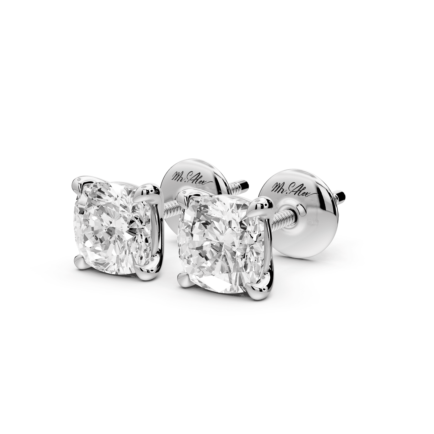 Aura - 2ct 14k white gold Cushion - Cut Diamond Stud Earrings - Mr. Alex Jewelry