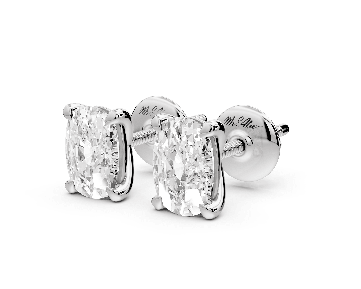 Aura - 2ct 14k white gold Elgcushion - Cut Diamond Stud Earrings - Mr. Alex Jewelry