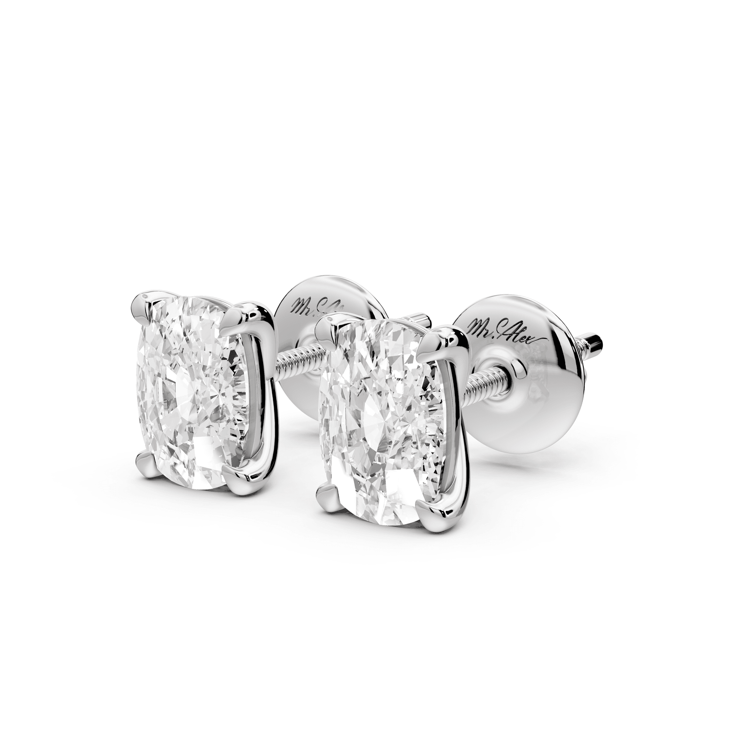 Aura - 2ct 14k white gold Elgcushion - Cut Diamond Stud Earrings - Mr. Alex Jewelry