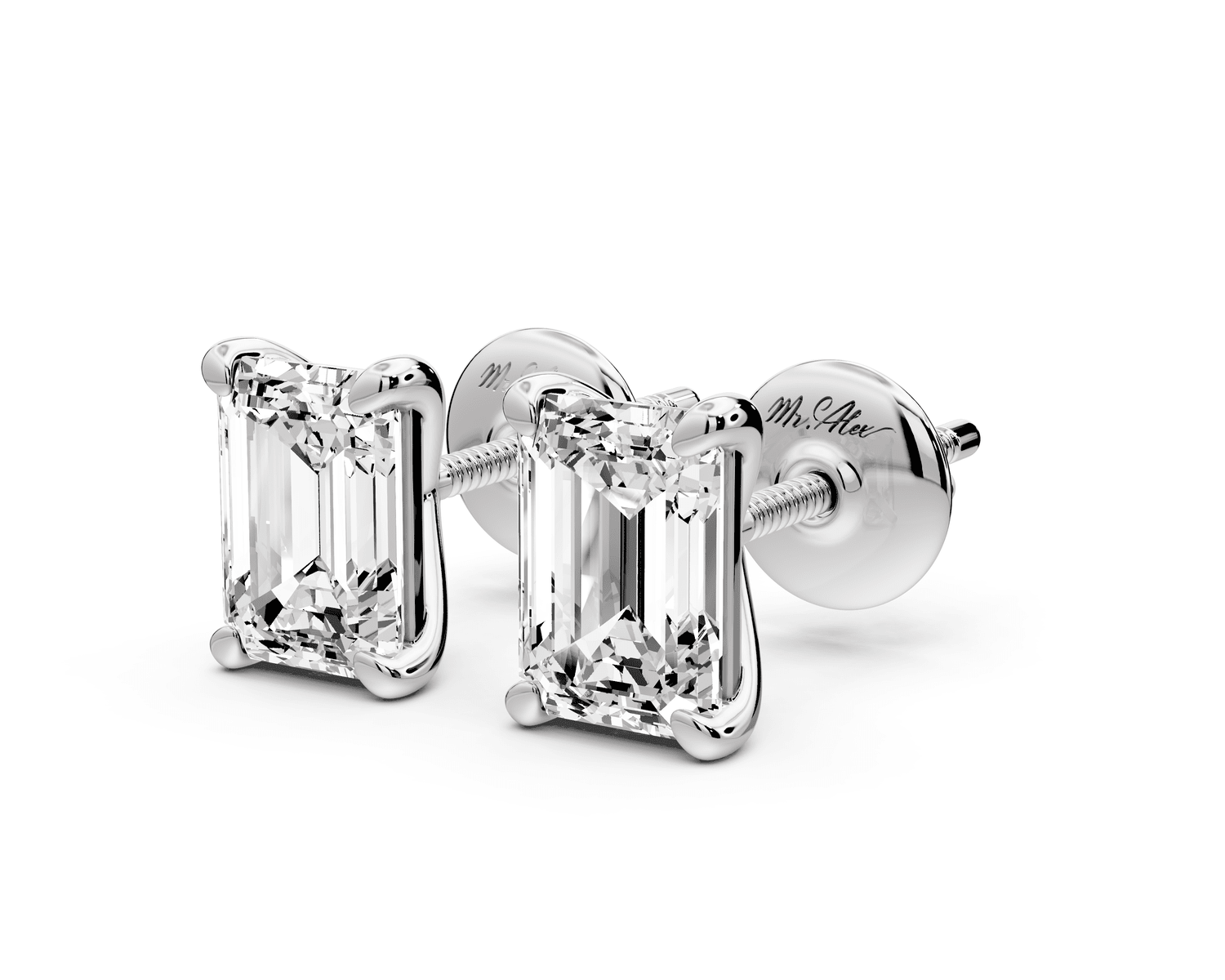 Aura - 2ct 14k white gold Emerald - Cut Diamond Stud Earrings - Mr. Alex Jewelry