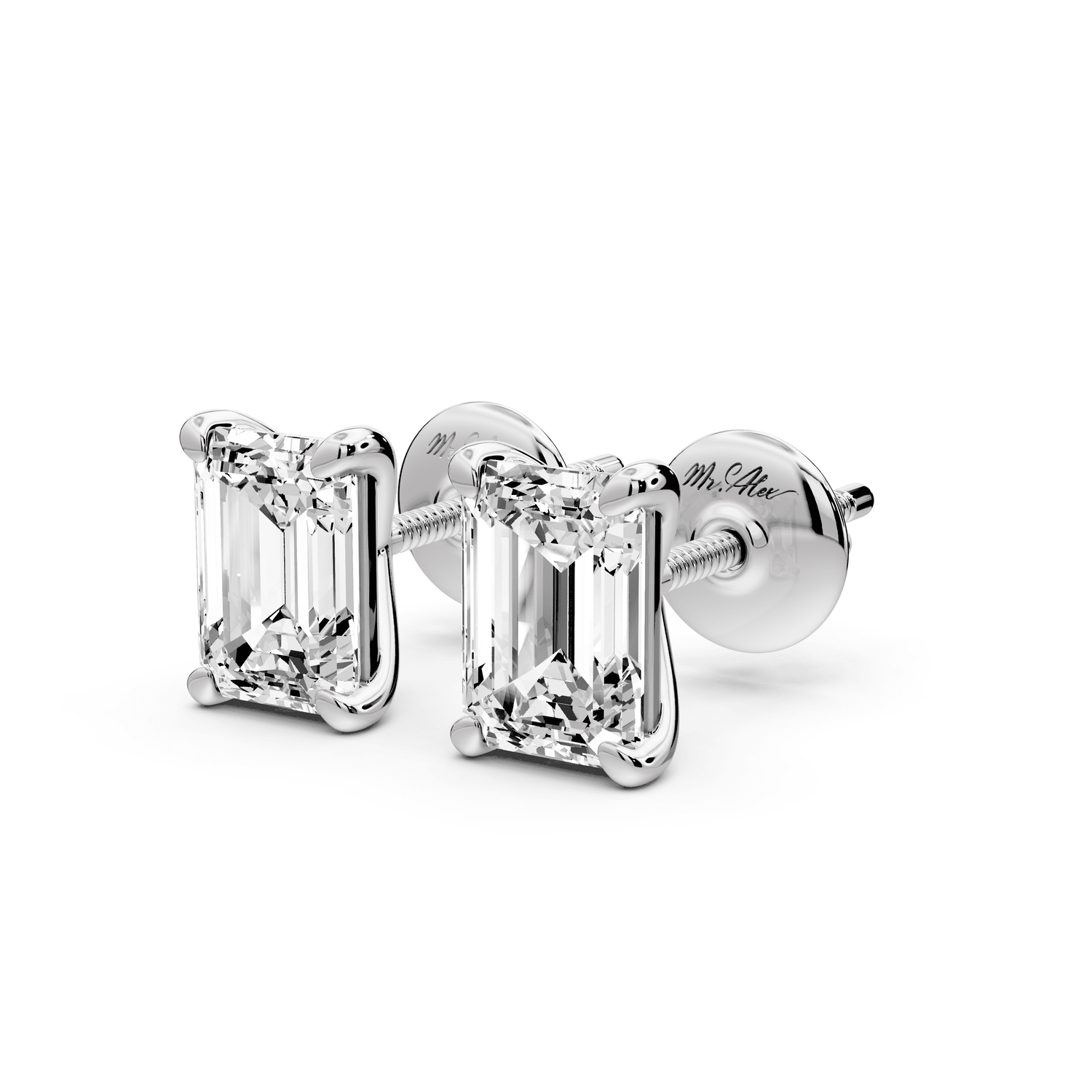 Aura - 2ct 14k white gold Emerald - Cut Diamond Stud Earrings - Mr. Alex Jewelry