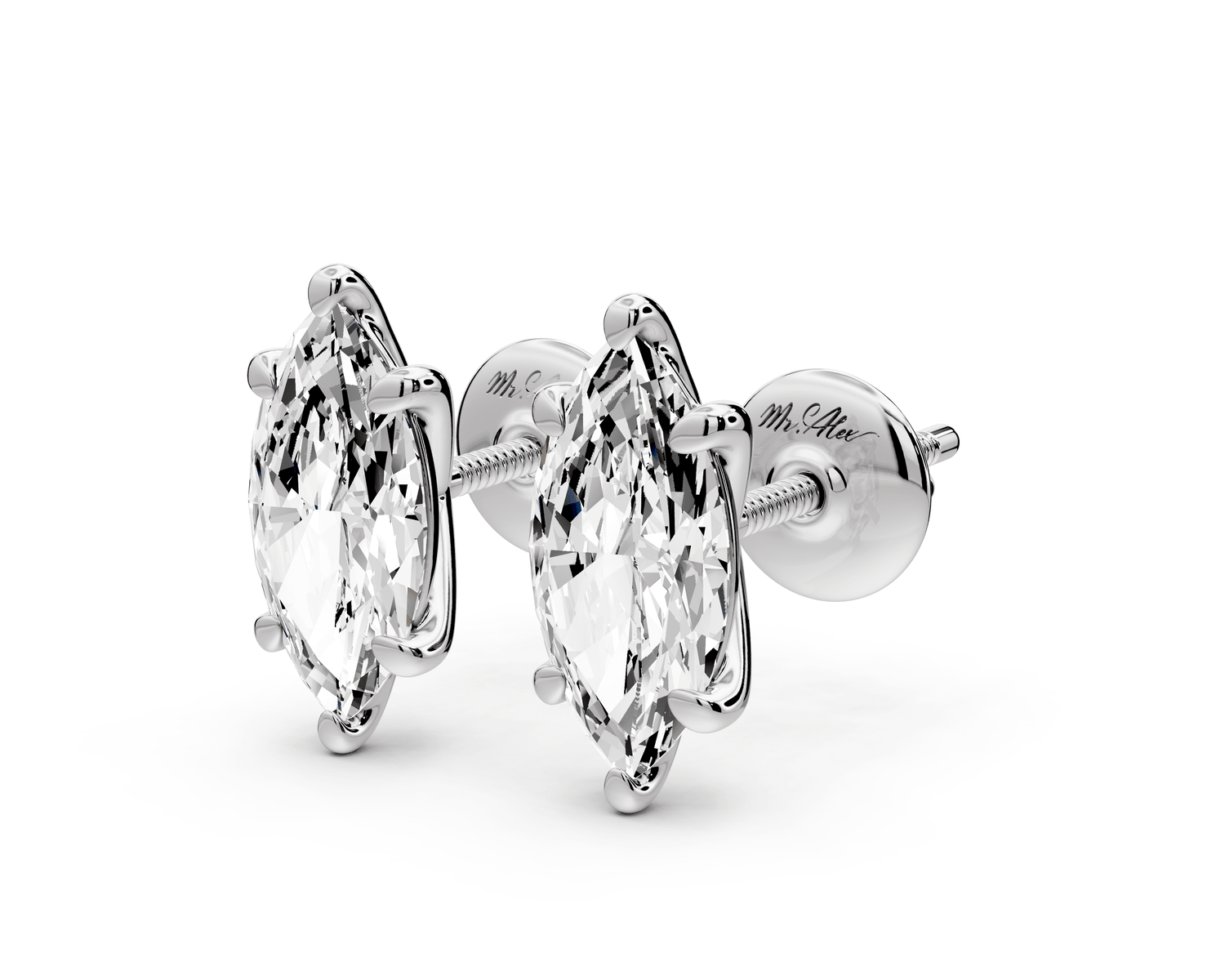 Aura - 2ct 14k white gold Marquise - Cut Diamond Stud Earrings - Mr. Alex Jewelry