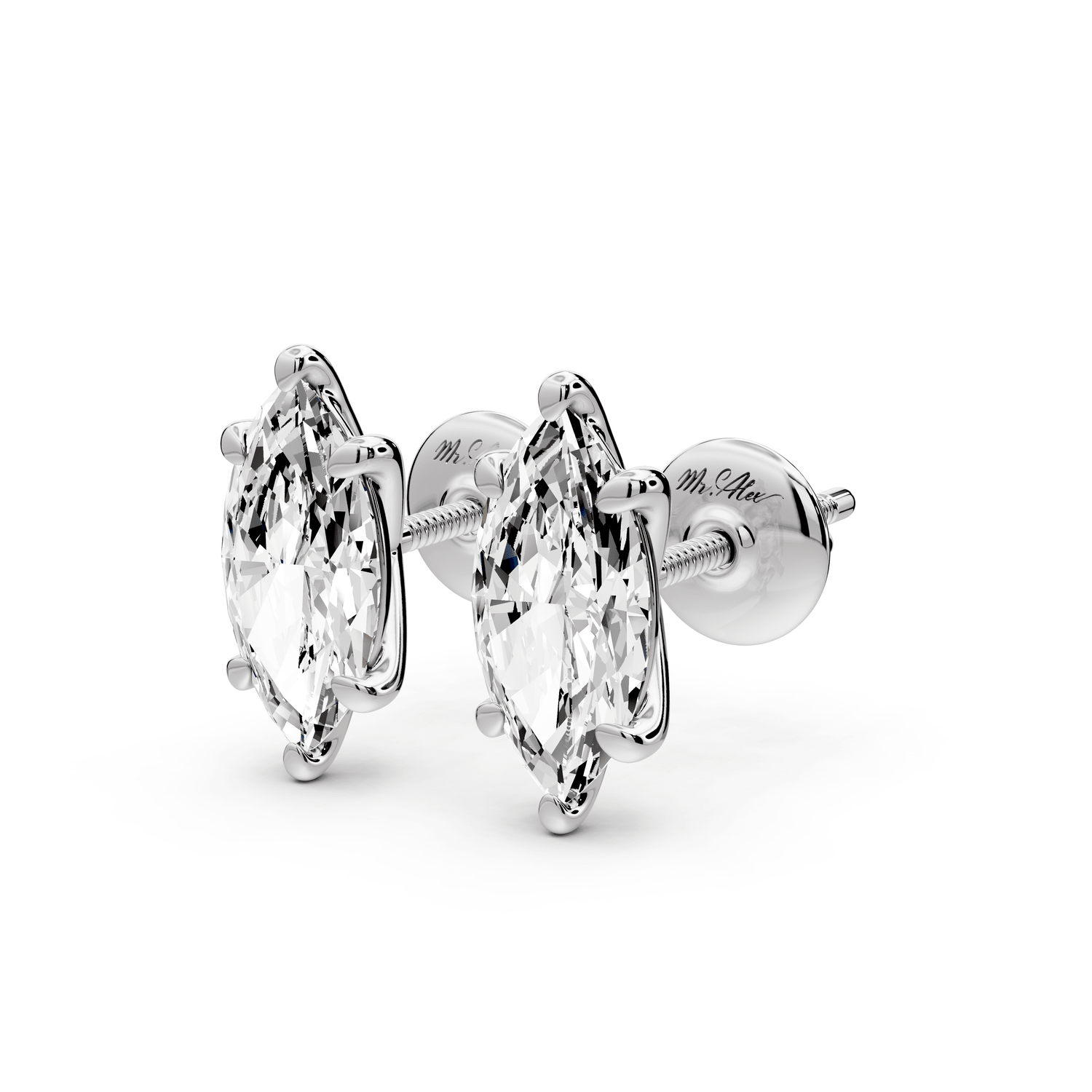 Aura - 2ct 14k white gold Marquise - Cut Diamond Stud Earrings - Mr. Alex Jewelry