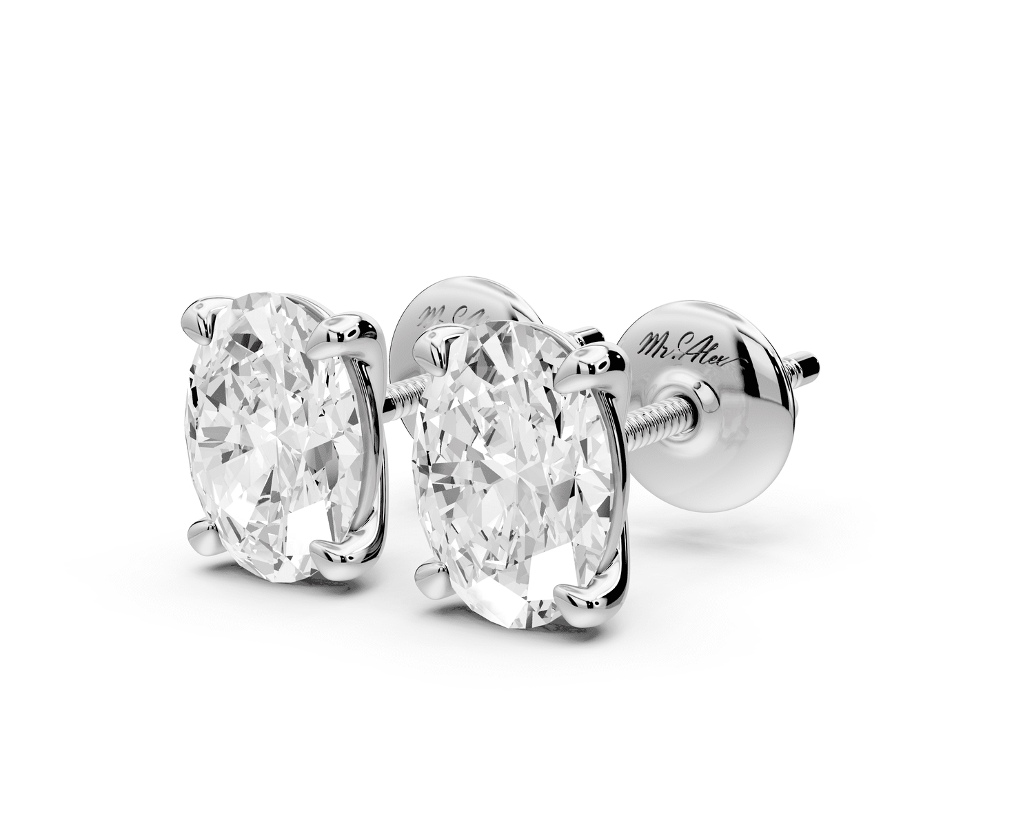 Aura - 2ct 14k white gold Oval - Cut Diamond Stud Earrings - Mr. Alex Jewelry