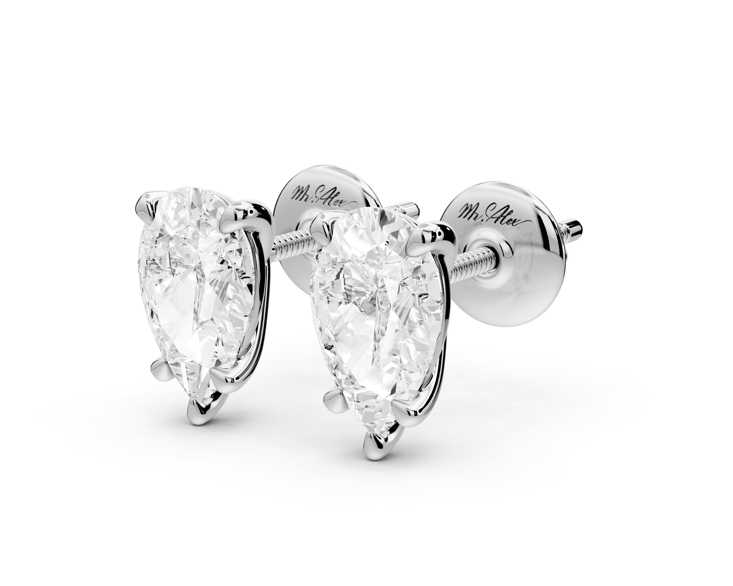 Aura - 2ct 14k white gold Pear - Cut Diamond Stud Earrings - Mr. Alex Jewelry