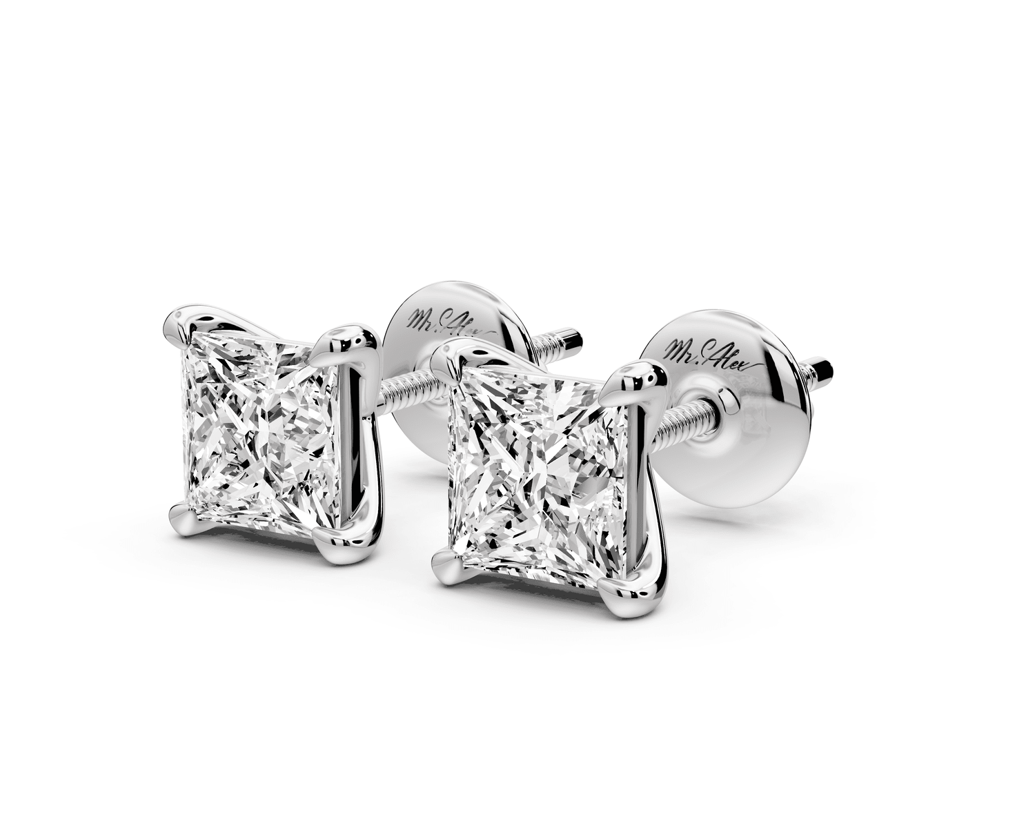 Aura - 2ct 14k white gold Princess - Cut Diamond Stud Earrings - Mr. Alex Jewelry