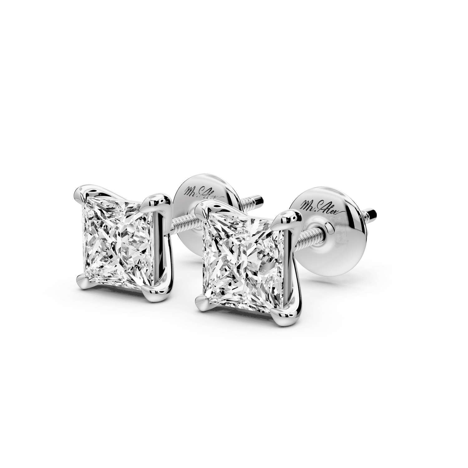Aura - 2ct 14k white gold Princess - Cut Diamond Stud Earrings - Mr. Alex Jewelry