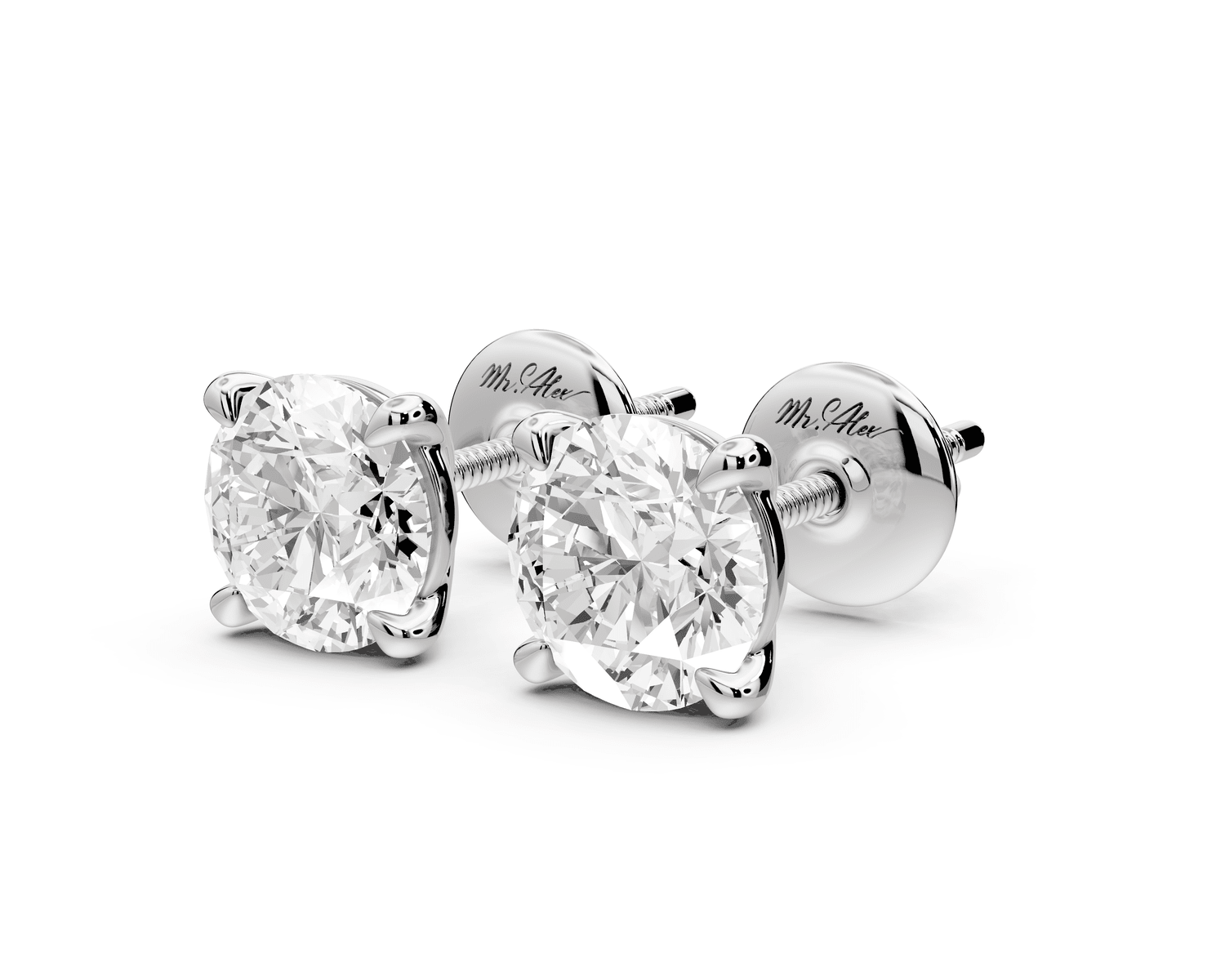 Aura - 2ct 14k white gold Round - Cut Diamond Stud Earrings - Mr. Alex Jewelry