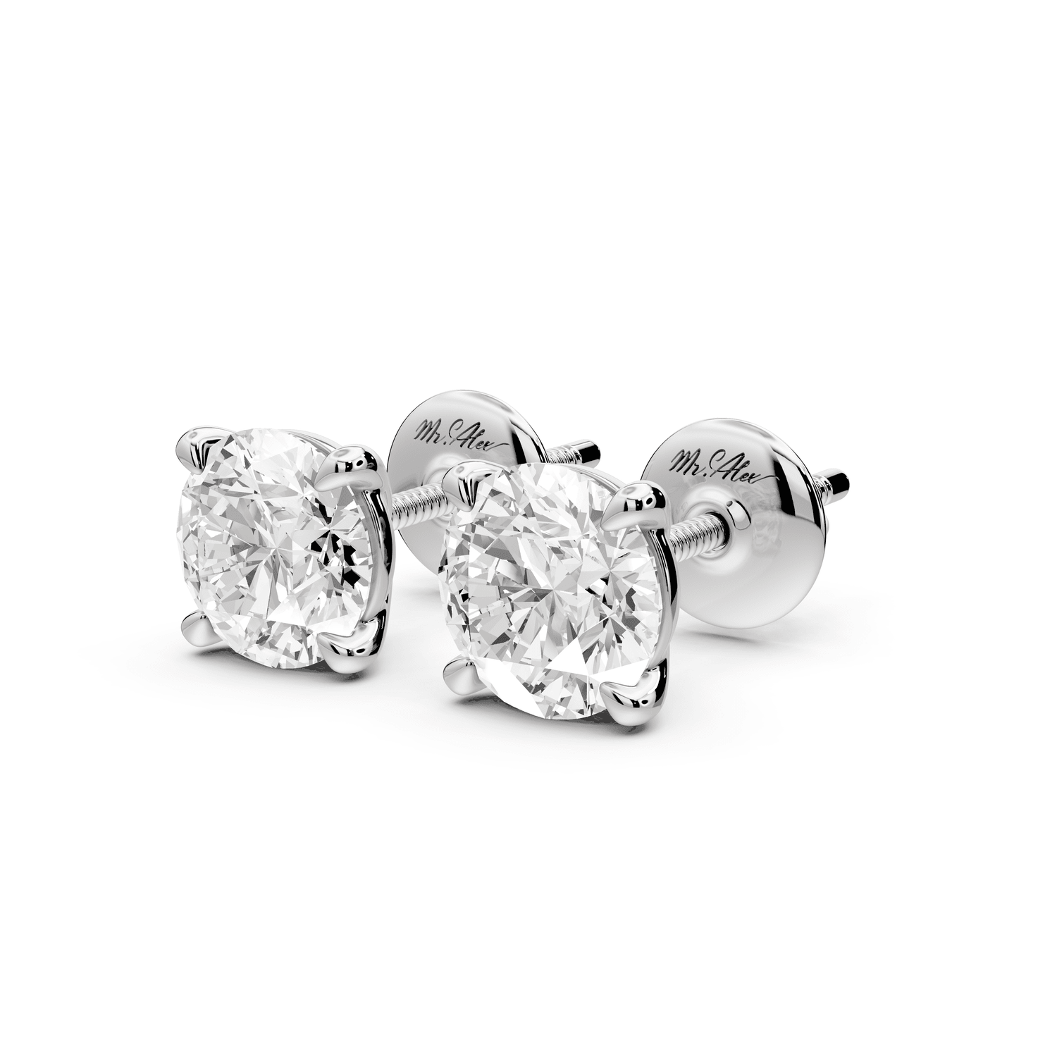 Aura - 2ct 14k white gold Round - Cut Diamond Stud Earrings - Mr. Alex Jewelry
