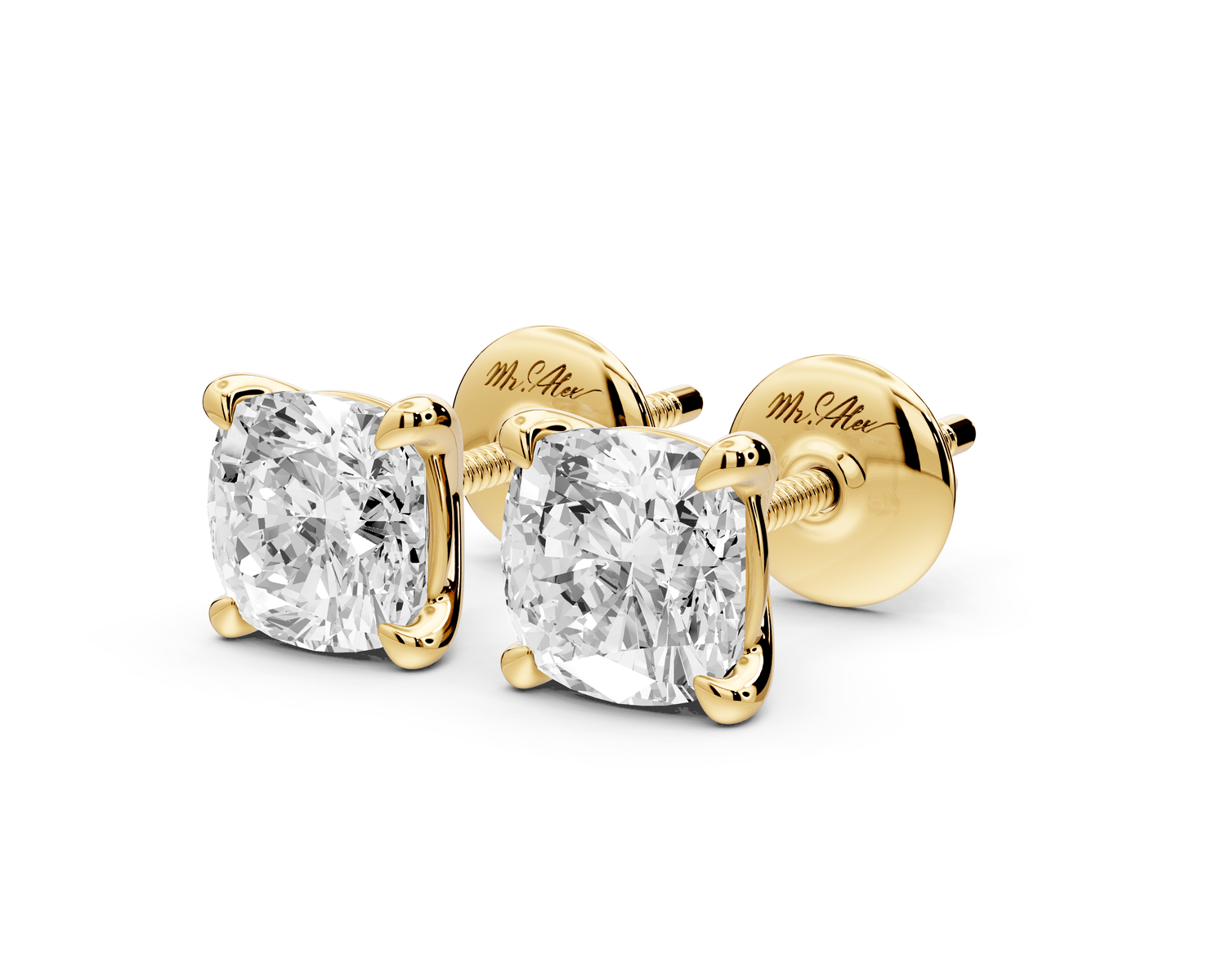 Aura - 2ct 14k yellow gold Cushion - Cut Diamond Stud Earrings - Mr. Alex Jewelry