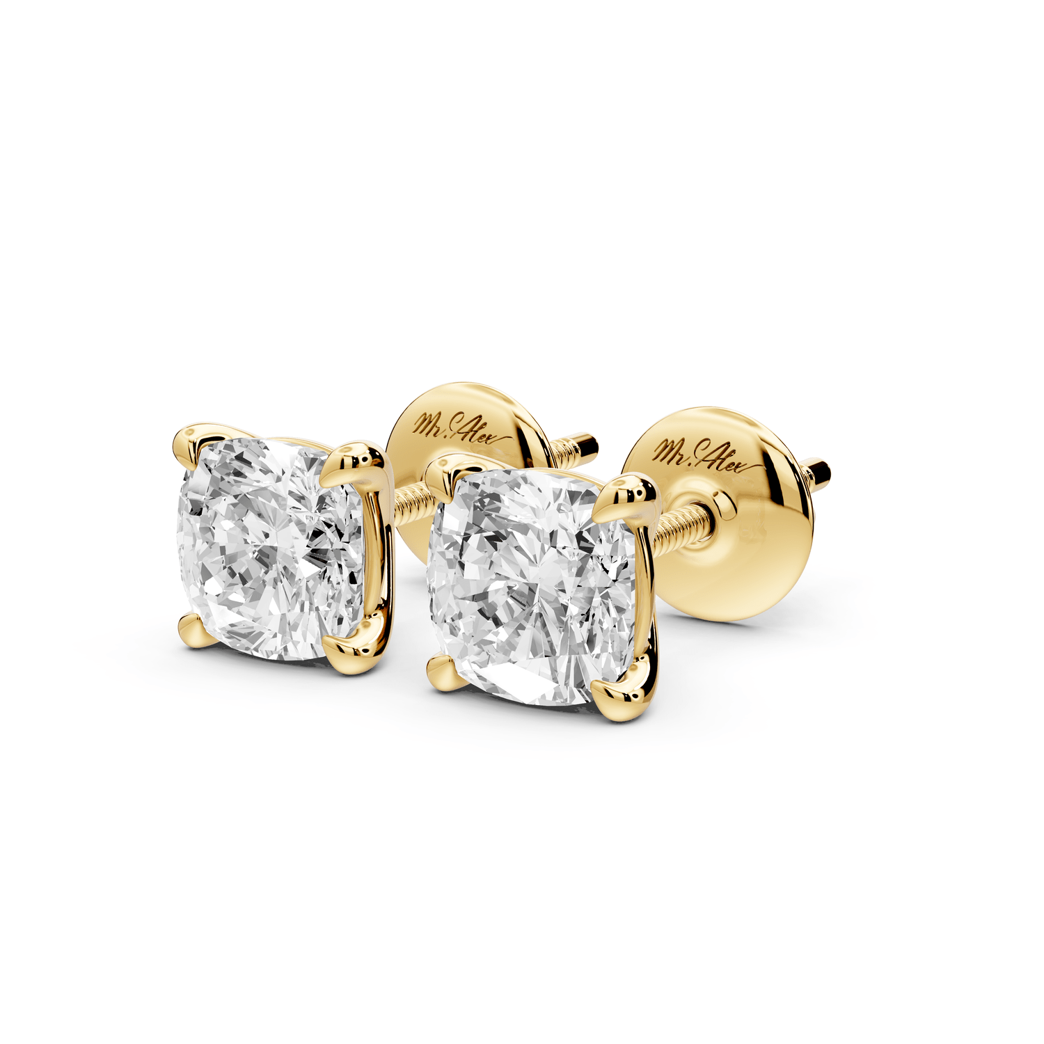 Aura - 2ct 14k yellow gold Cushion - Cut Diamond Stud Earrings - Mr. Alex Jewelry