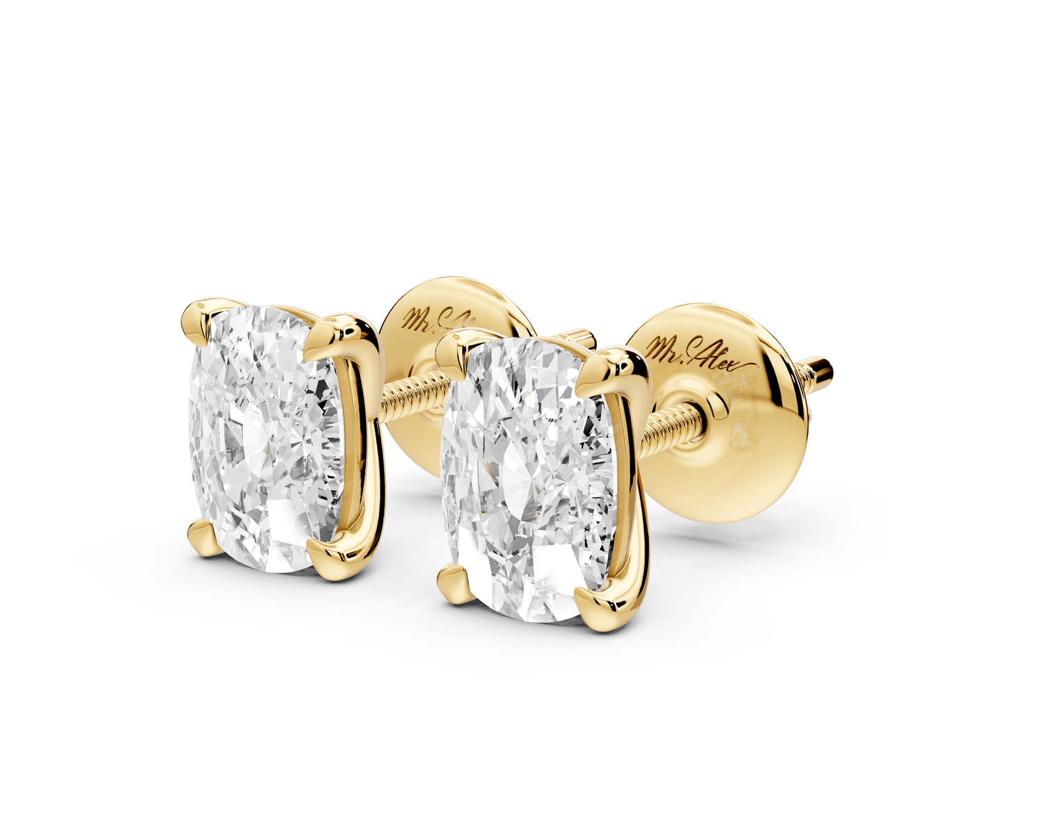 Aura - 2ct 14k yellow gold Elgcushion - Cut Diamond Stud Earrings - Mr. Alex Jewelry