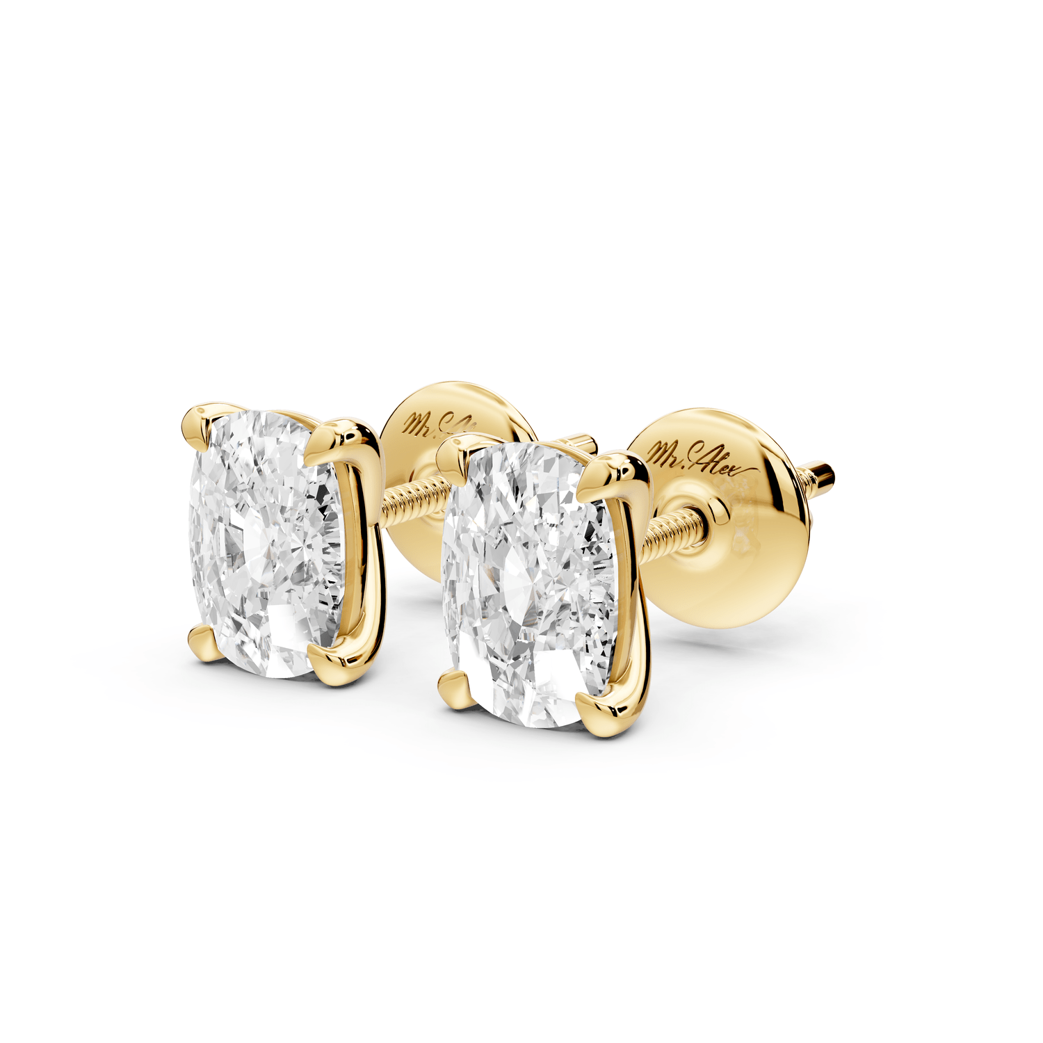 Aura - 2ct 14k yellow gold Elgcushion - Cut Diamond Stud Earrings - Mr. Alex Jewelry