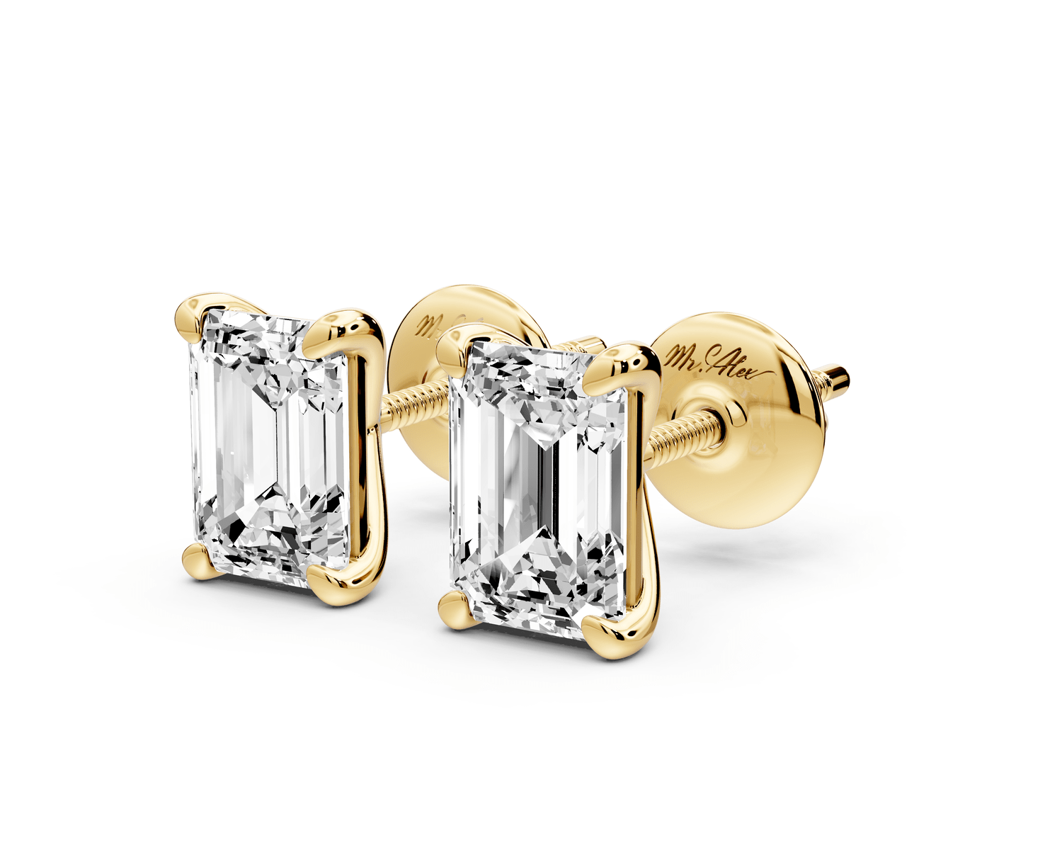 Aura - 2ct 14k yellow gold Emerald - Cut Diamond Stud Earrings - Mr. Alex Jewelry