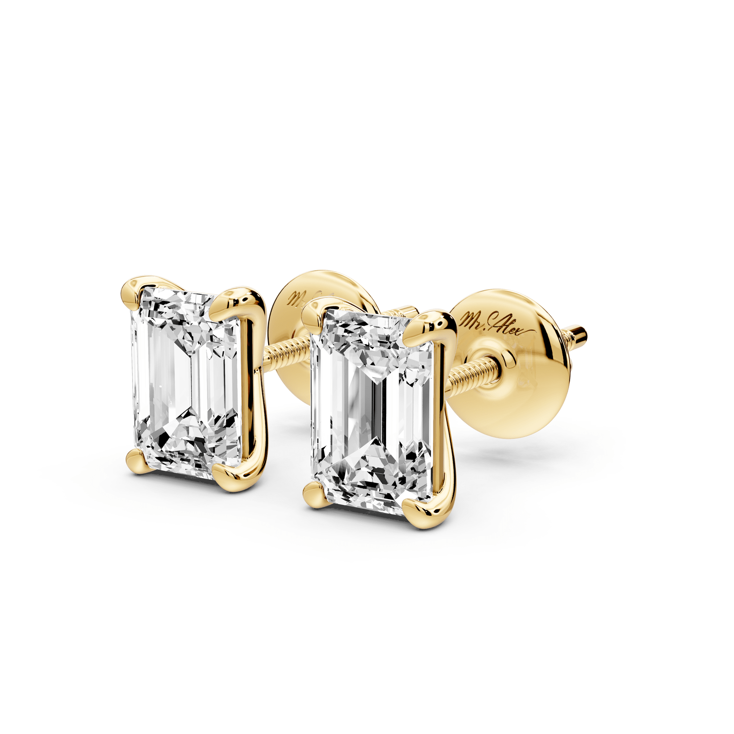 Aura - 2ct 14k yellow gold Emerald - Cut Diamond Stud Earrings - Mr. Alex Jewelry
