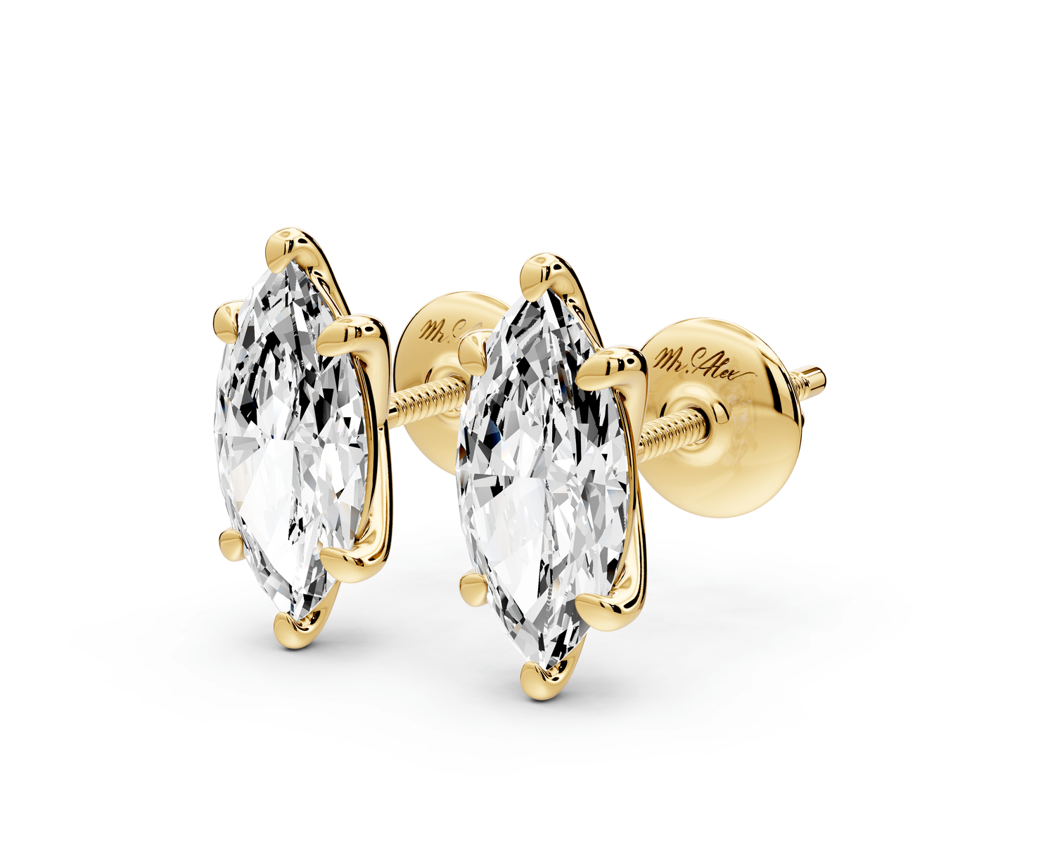 Aura - 2ct 14k yellow gold Marquise - Cut Diamond Stud Earrings - Mr. Alex Jewelry