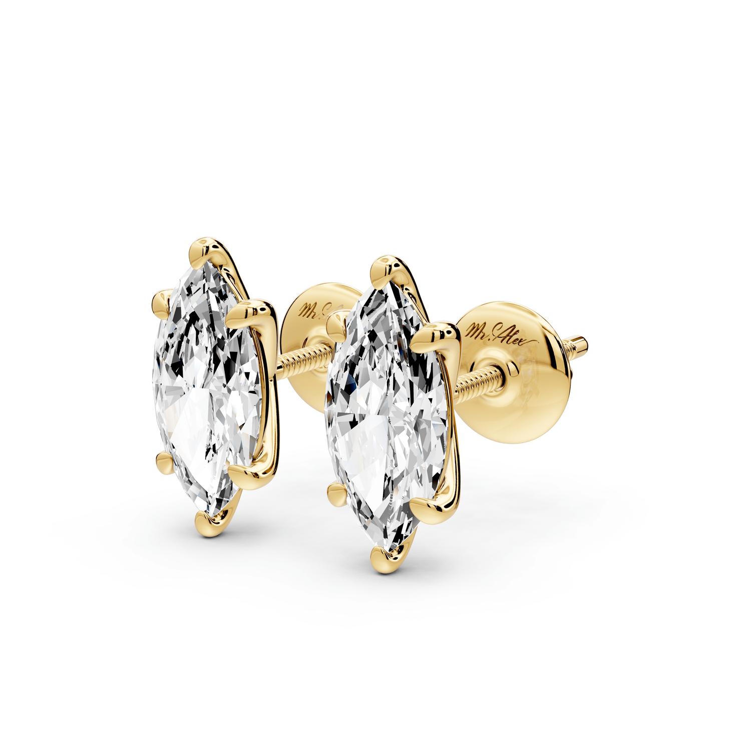 Aura - 2ct 14k yellow gold Marquise - Cut Diamond Stud Earrings - Mr. Alex Jewelry