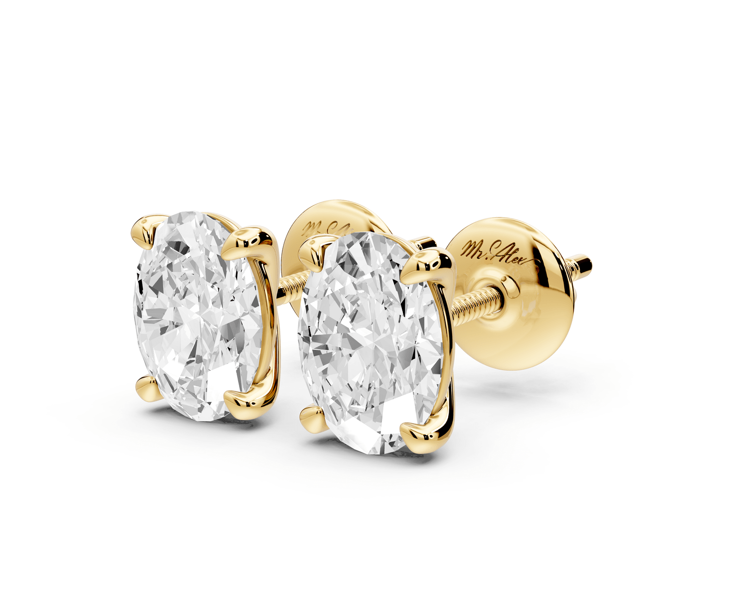 Aura - 2ct 14k yellow gold Oval - Cut Diamond Stud Earrings - Mr. Alex Jewelry