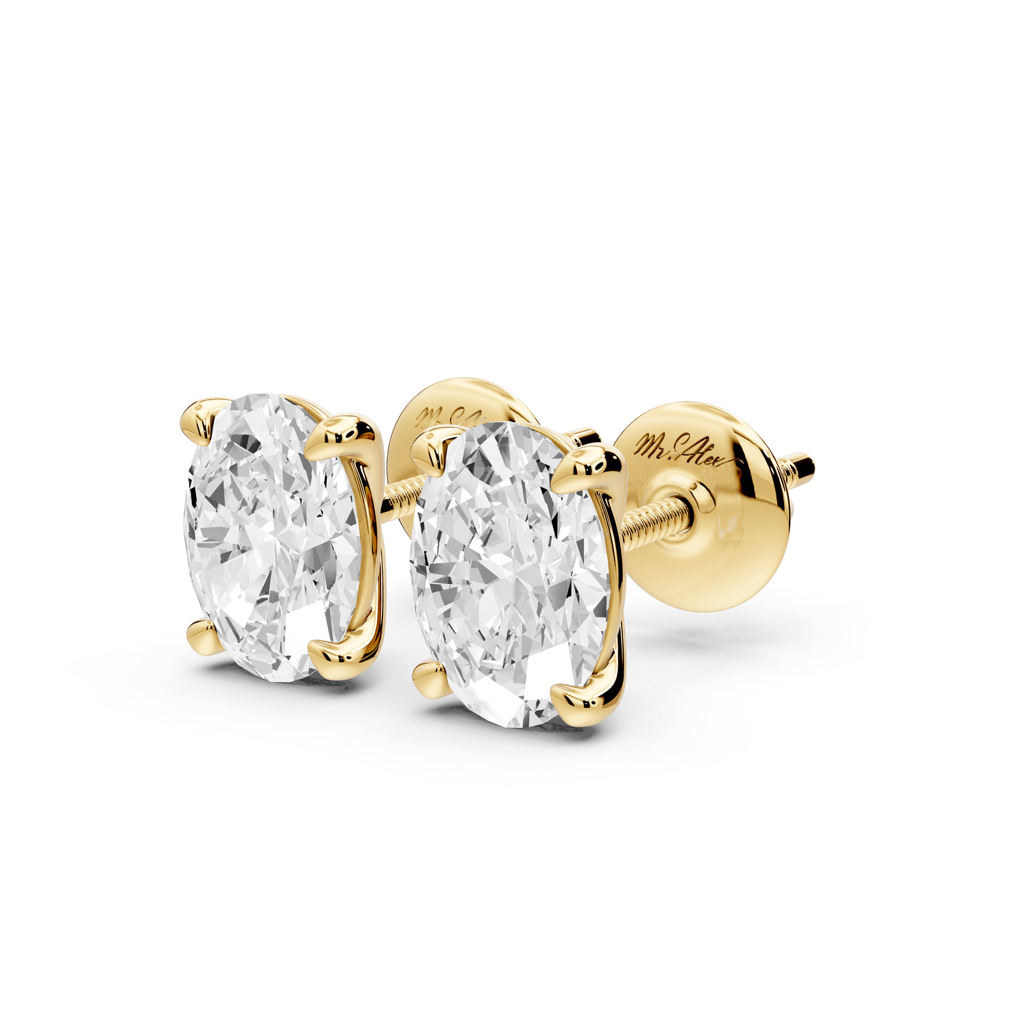 Aura - 2ct 14k yellow gold Oval - Cut Diamond Stud Earrings - Mr. Alex Jewelry