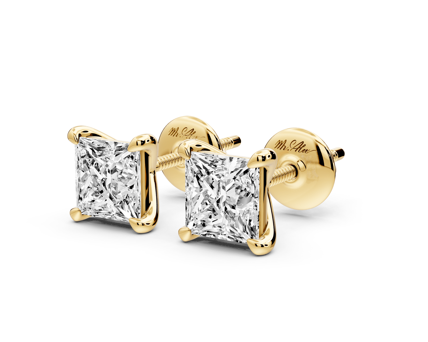 Aura - 2ct 14k yellow gold Princess - Cut Diamond Stud Earrings - Mr. Alex Jewelry
