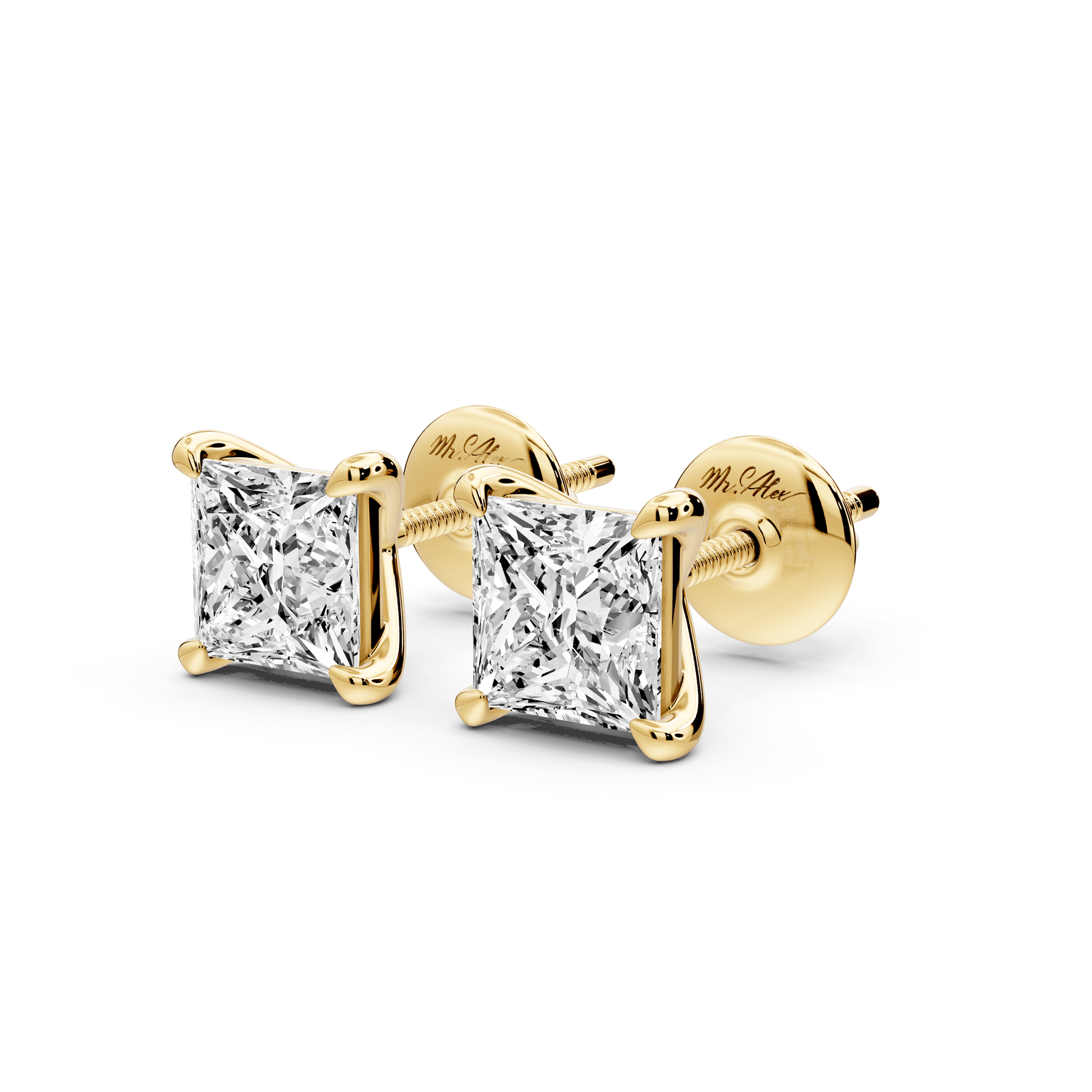 Aura - 2ct 14k yellow gold Princess - Cut Diamond Stud Earrings - Mr. Alex Jewelry
