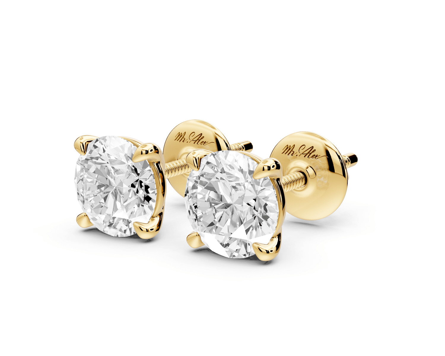 Aura - 2ct 14k yellow gold Round - Cut Diamond Stud Earrings - Mr. Alex Jewelry