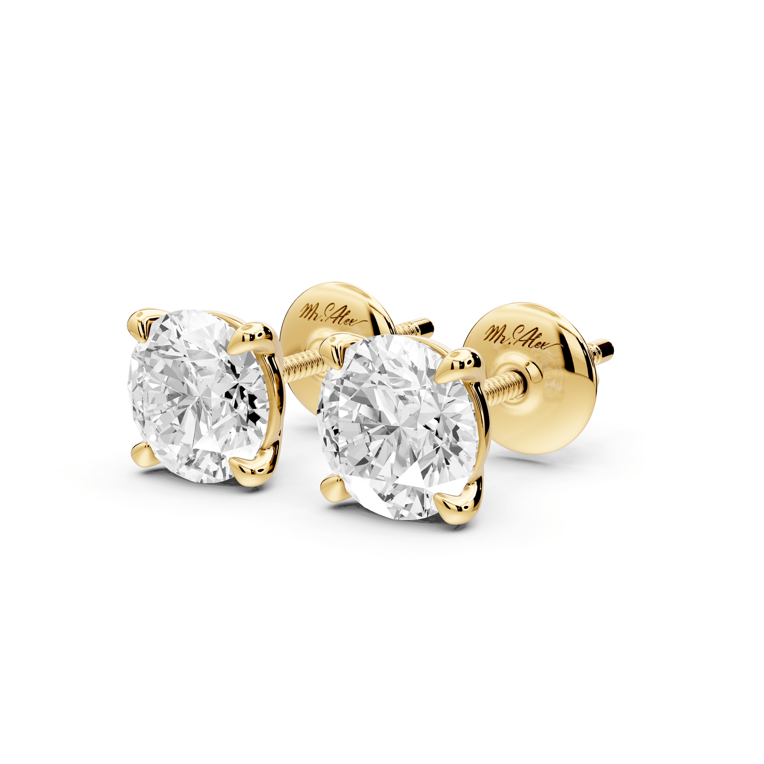 Aura - 2ct 14k yellow gold Round - Cut Diamond Stud Earrings - Mr. Alex Jewelry