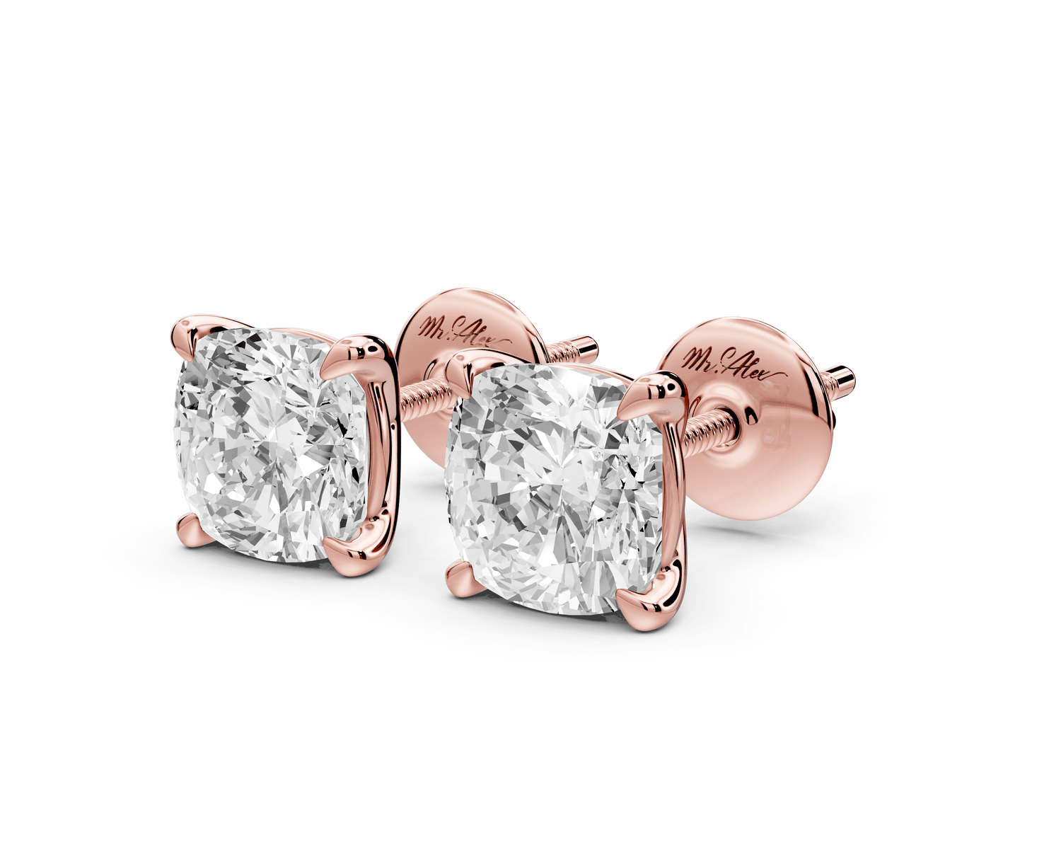 Aura - 3ct 14k rose gold Cushion - Cut Diamond Stud Earrings - Mr. Alex Jewelry