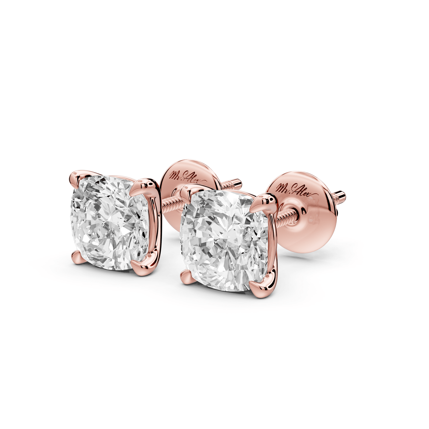 Aura - 3ct 14k rose gold Cushion - Cut Diamond Stud Earrings - Mr. Alex Jewelry