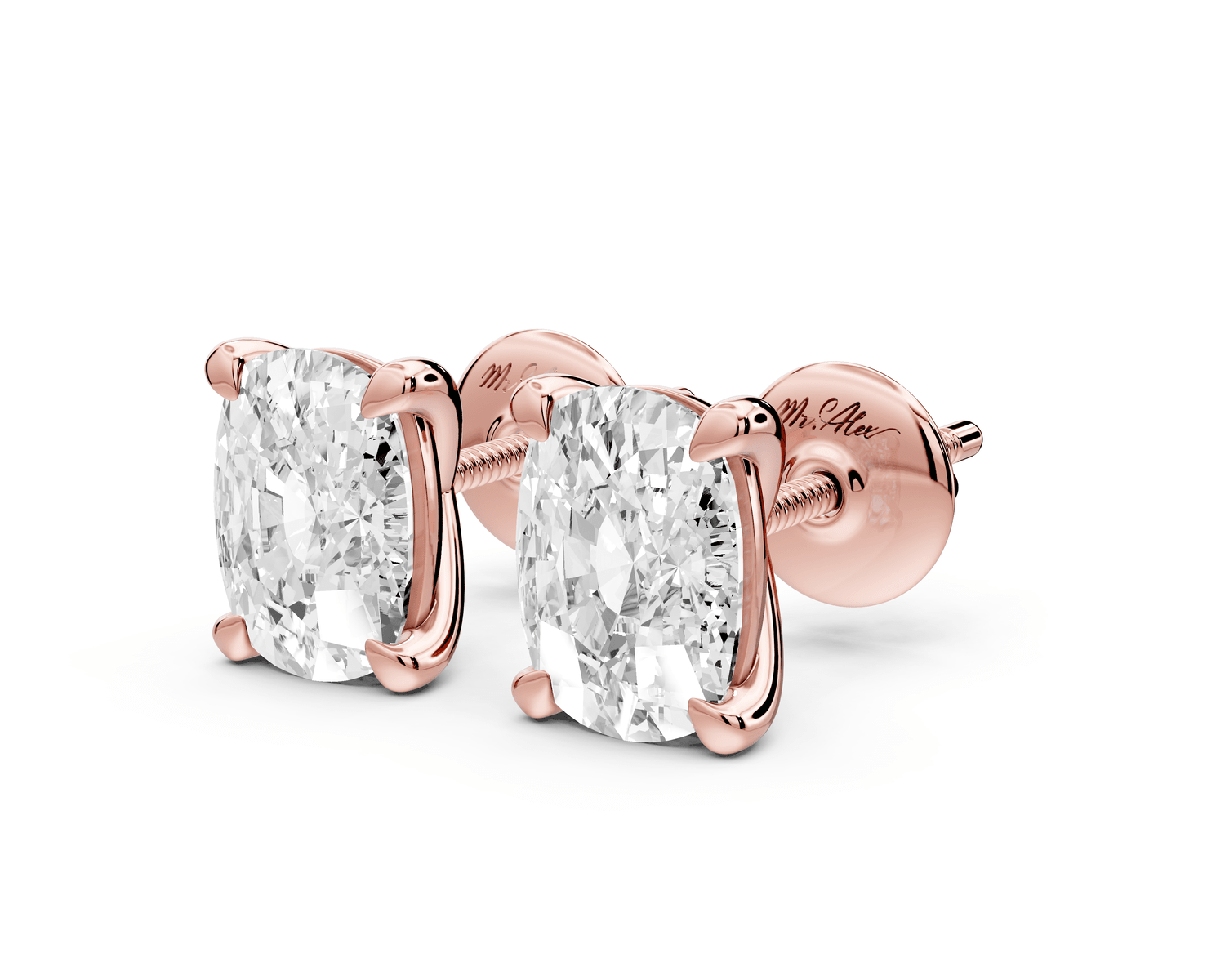 Aura - 3ct 14k rose gold Elgcushion - Cut Diamond Stud Earrings - Mr. Alex Jewelry