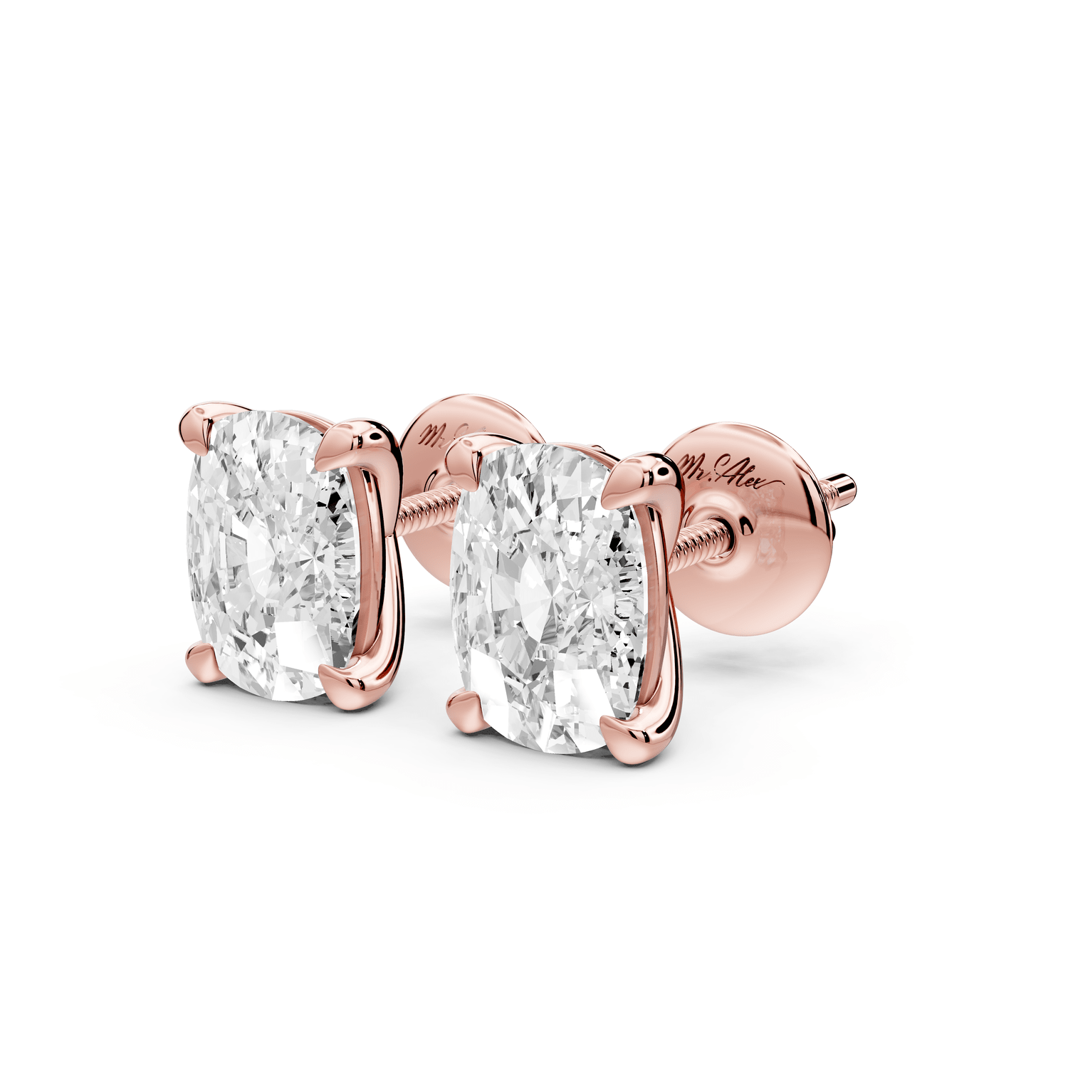 Aura - 3ct 14k rose gold Elgcushion - Cut Diamond Stud Earrings - Mr. Alex Jewelry