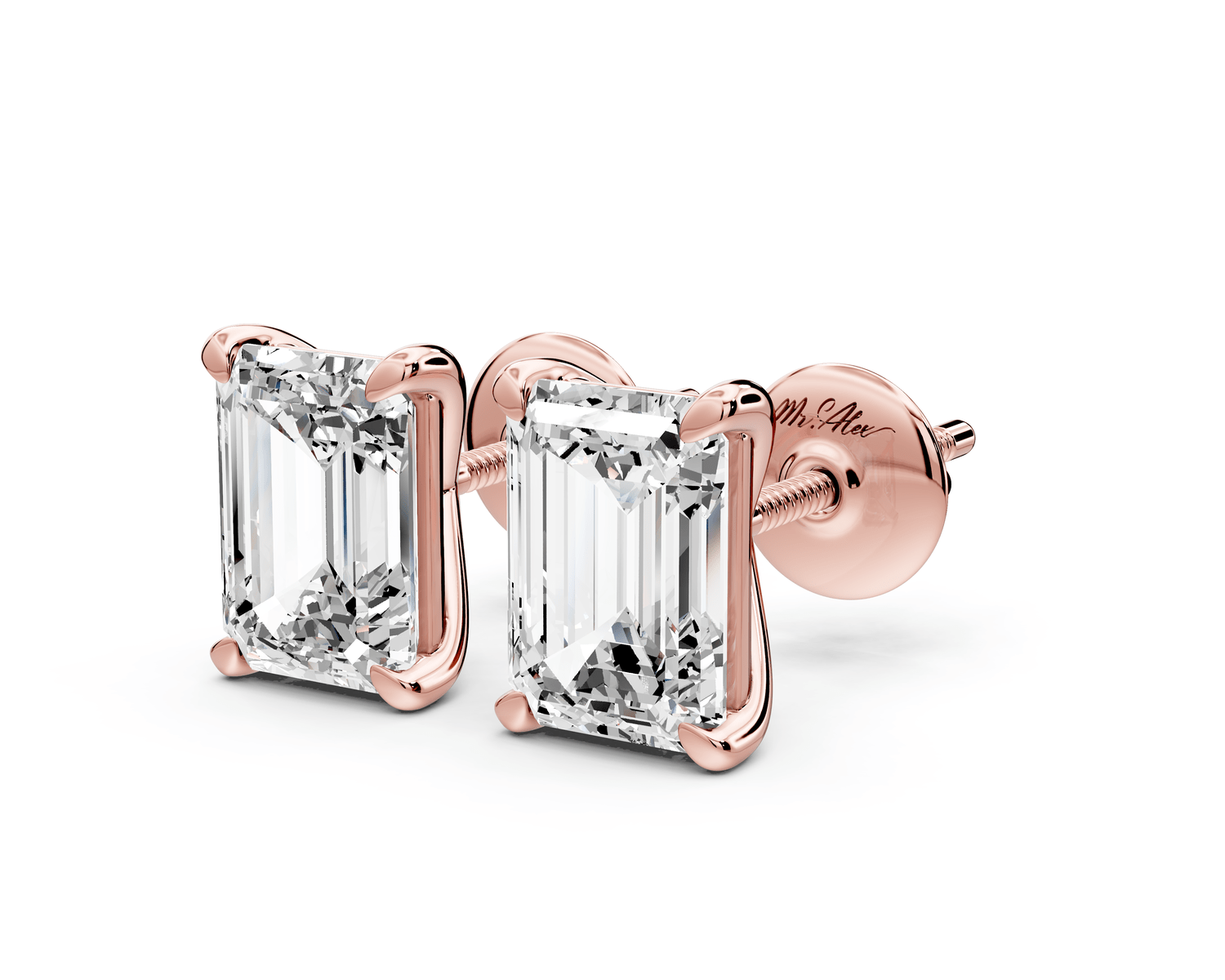 Aura - 3ct 14k rose gold Emerald - Cut Diamond Stud Earrings - Mr. Alex Jewelry