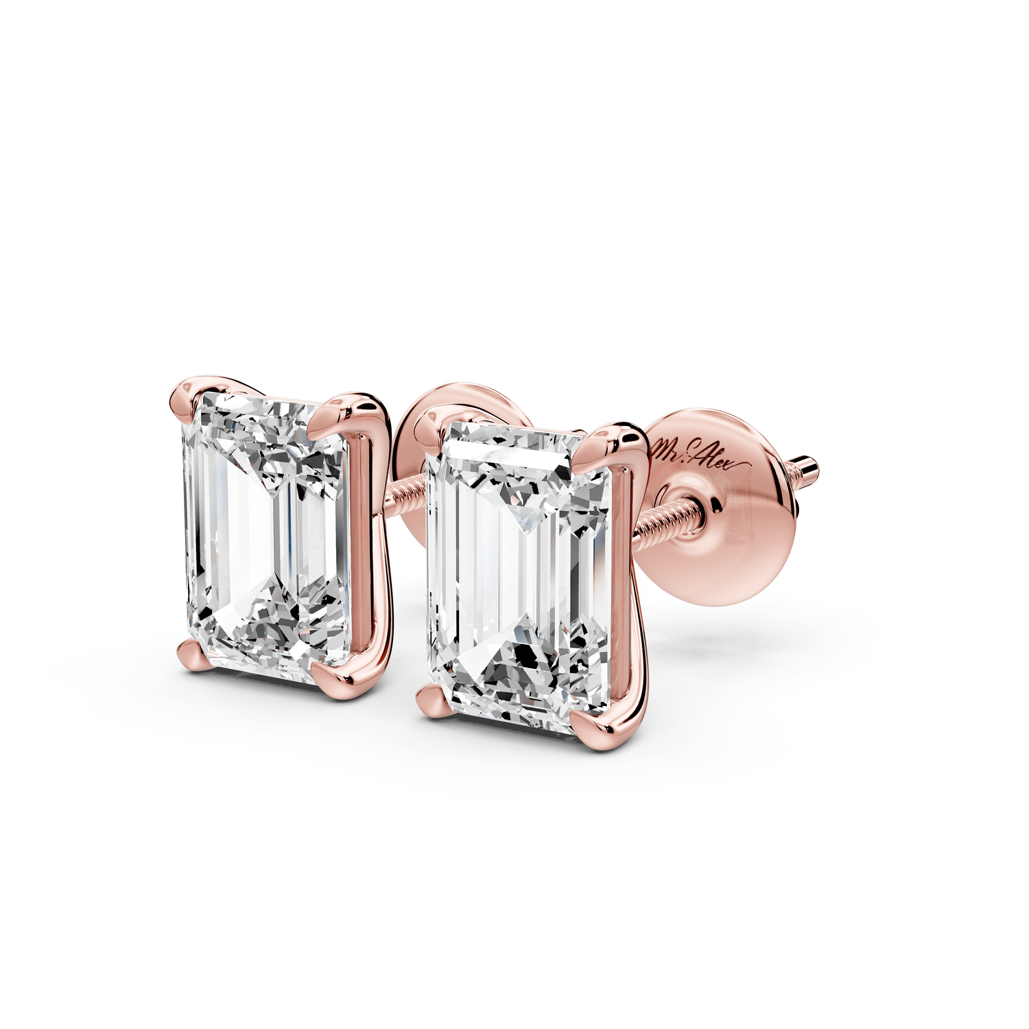 Aura - 3ct 14k rose gold Emerald - Cut Diamond Stud Earrings - Mr. Alex Jewelry
