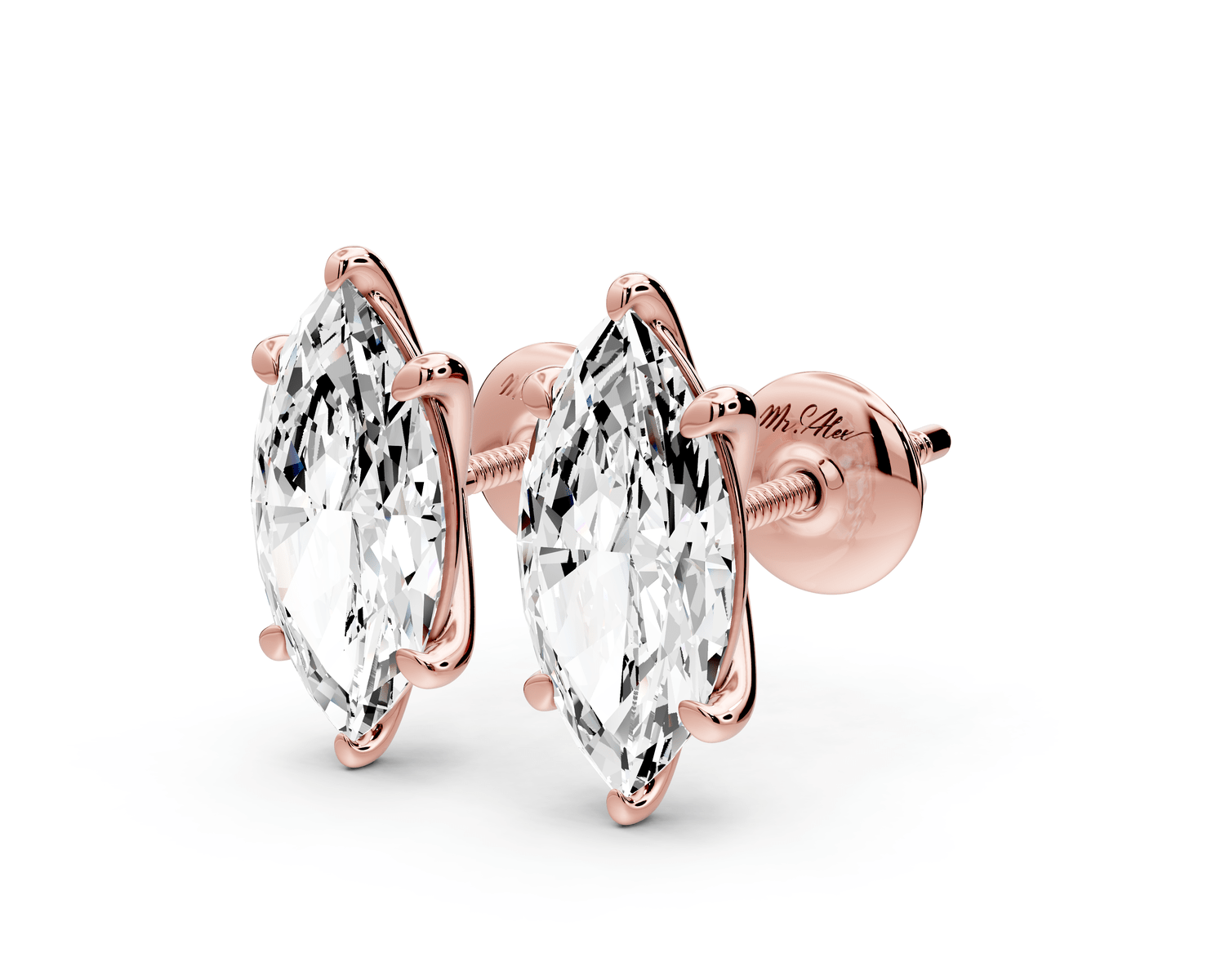 Aura - 3ct 14k rose gold Marquise - Cut Diamond Stud Earrings - Mr. Alex Jewelry