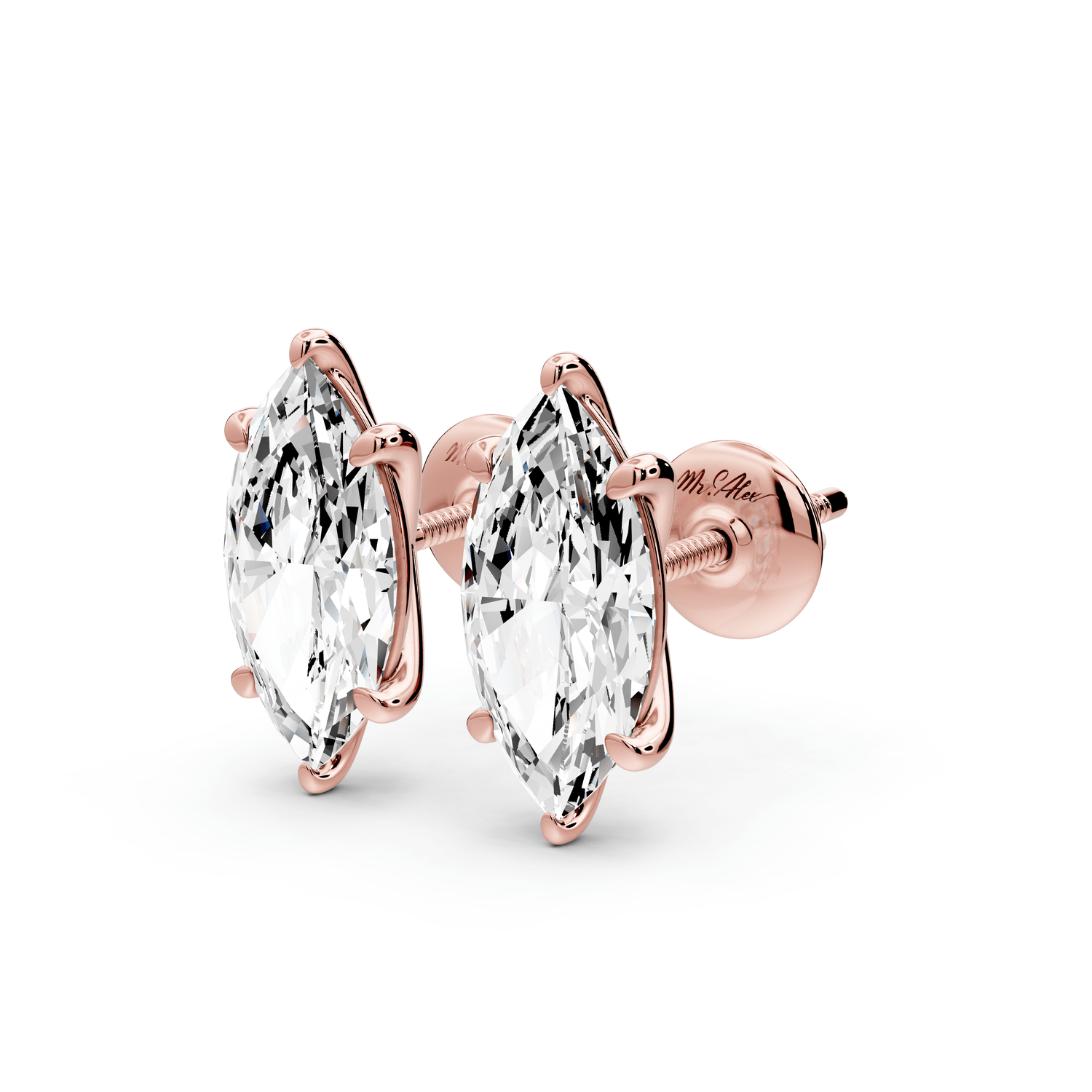 Aura - 3ct 14k rose gold Marquise - Cut Diamond Stud Earrings - Mr. Alex Jewelry