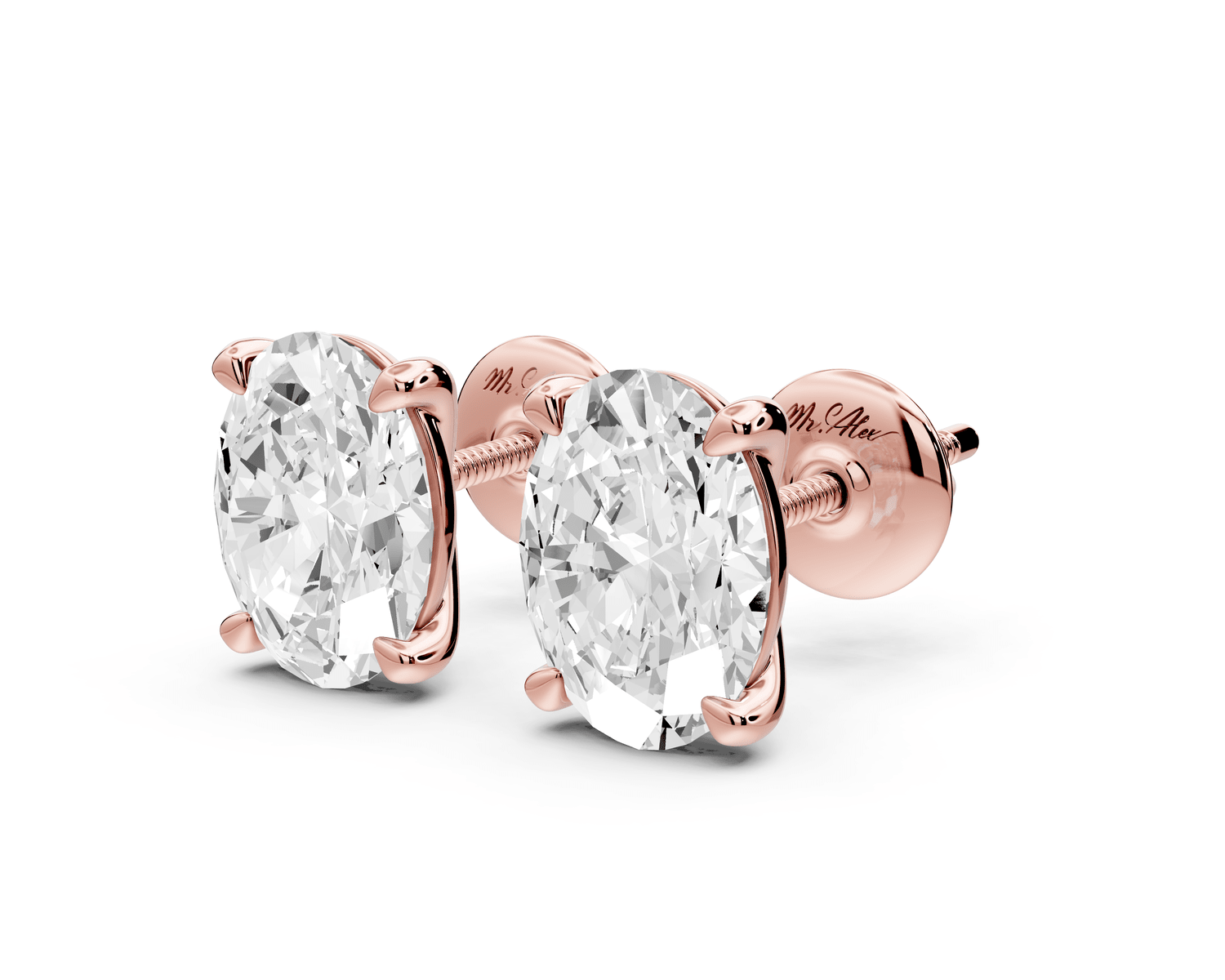 Aura - 3ct 14k rose gold Oval - Cut Diamond Stud Earrings - Mr. Alex Jewelry