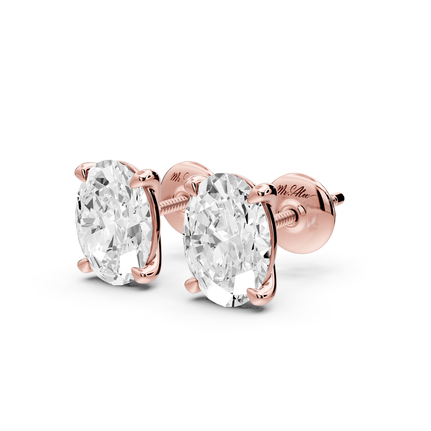 Aura - 3ct 14k rose gold Oval - Cut Diamond Stud Earrings - Mr. Alex Jewelry
