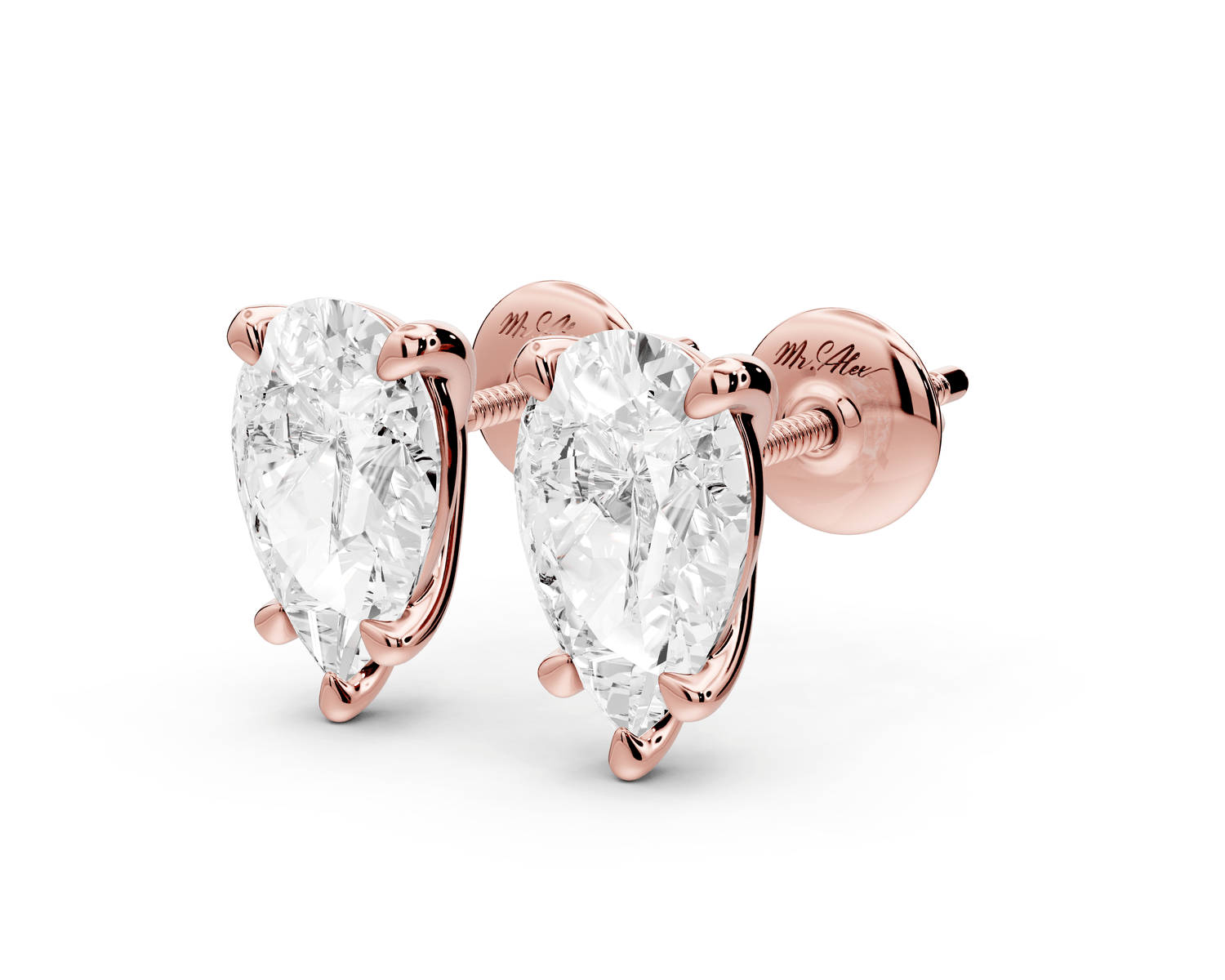 Aura - 3ct 14k rose gold Pear - Cut Diamond Stud Earrings - Mr. Alex Jewelry