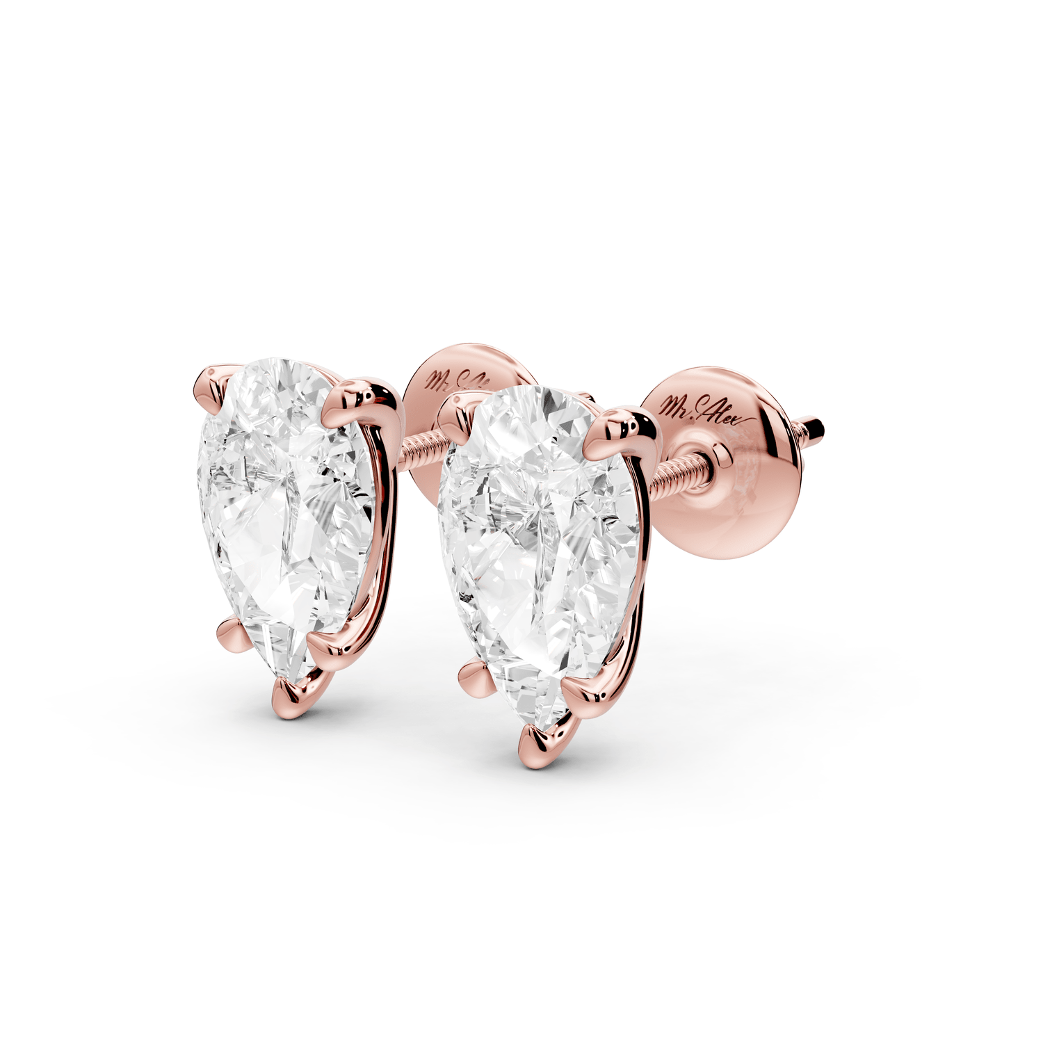 Aura - 3ct 14k rose gold Pear - Cut Diamond Stud Earrings - Mr. Alex Jewelry