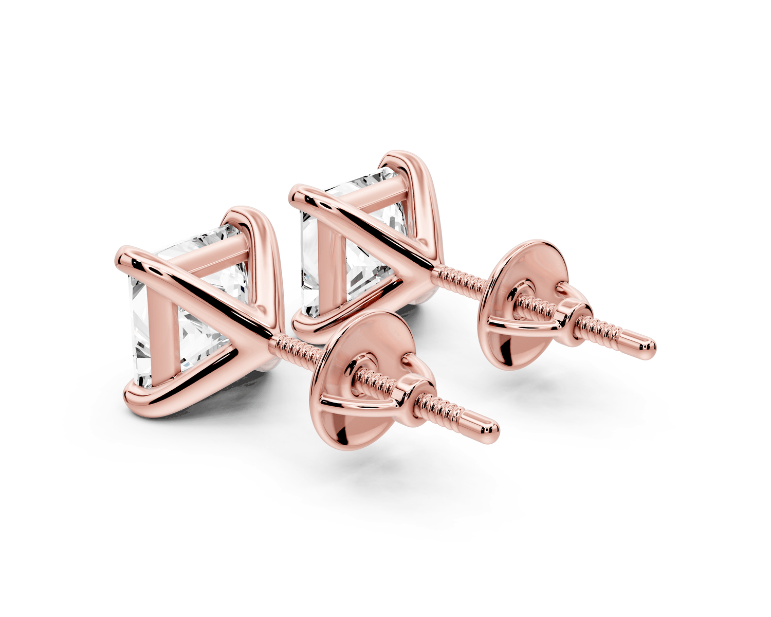 Aura - 3ct 14k rose gold Princess - Cut Diamond Stud Earrings - Mr. Alex Jewelry