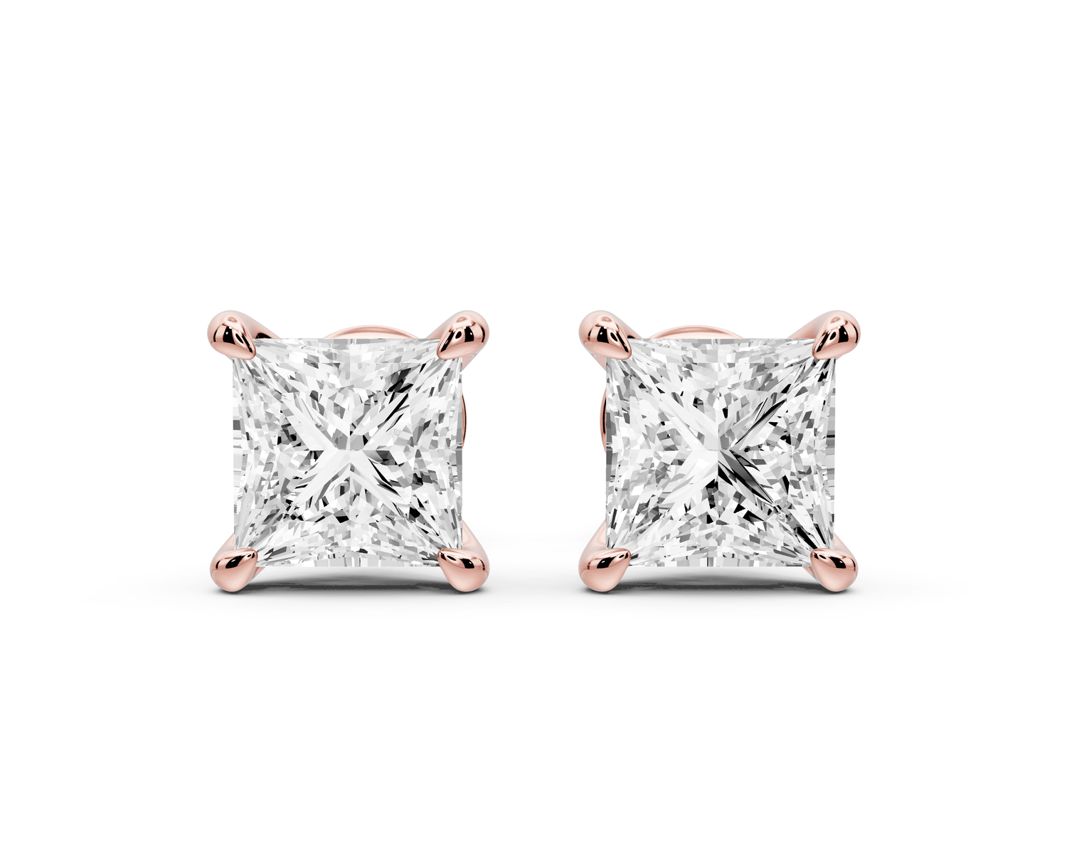 Aura - 3ct 14k rose gold Princess - Cut Diamond Stud Earrings - Mr. Alex Jewelry