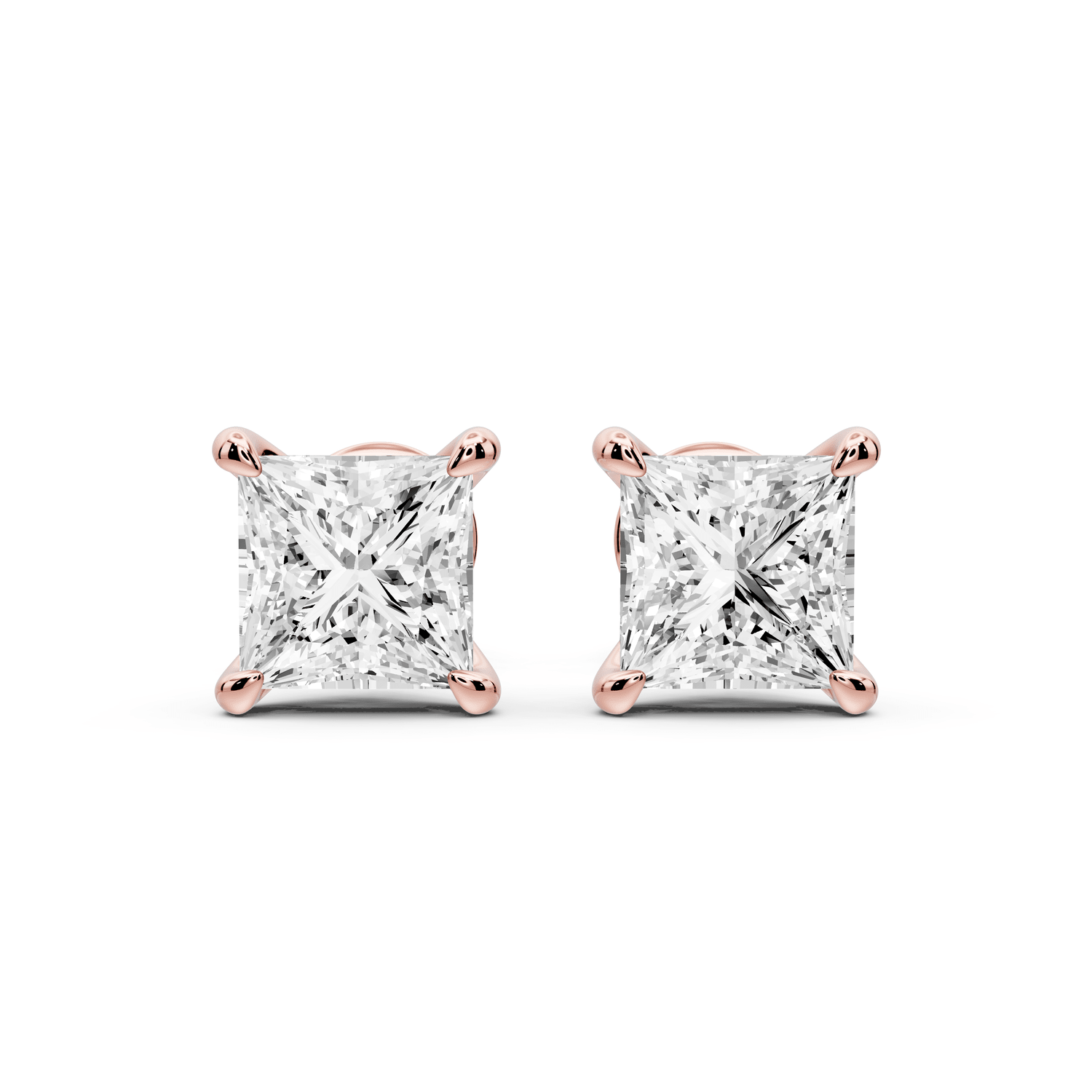 Aura - 3ct 14k rose gold Princess - Cut Diamond Stud Earrings - Mr. Alex Jewelry