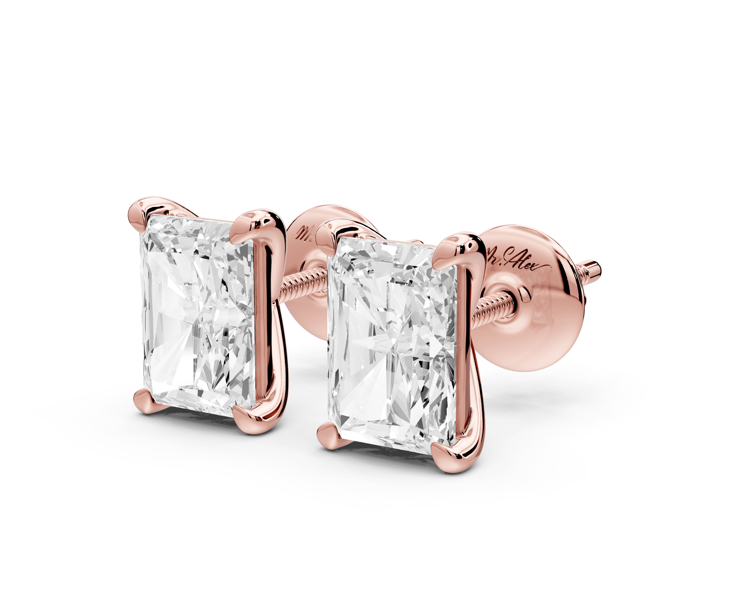 Aura - 3ct 14k rose gold Radiant - Cut Diamond Stud Earrings - Mr. Alex Jewelry