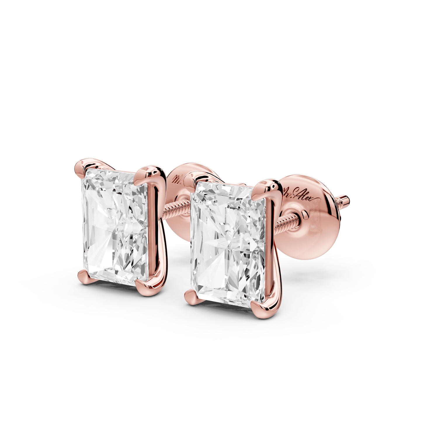 Aura - 3ct 14k rose gold Radiant - Cut Diamond Stud Earrings - Mr. Alex Jewelry