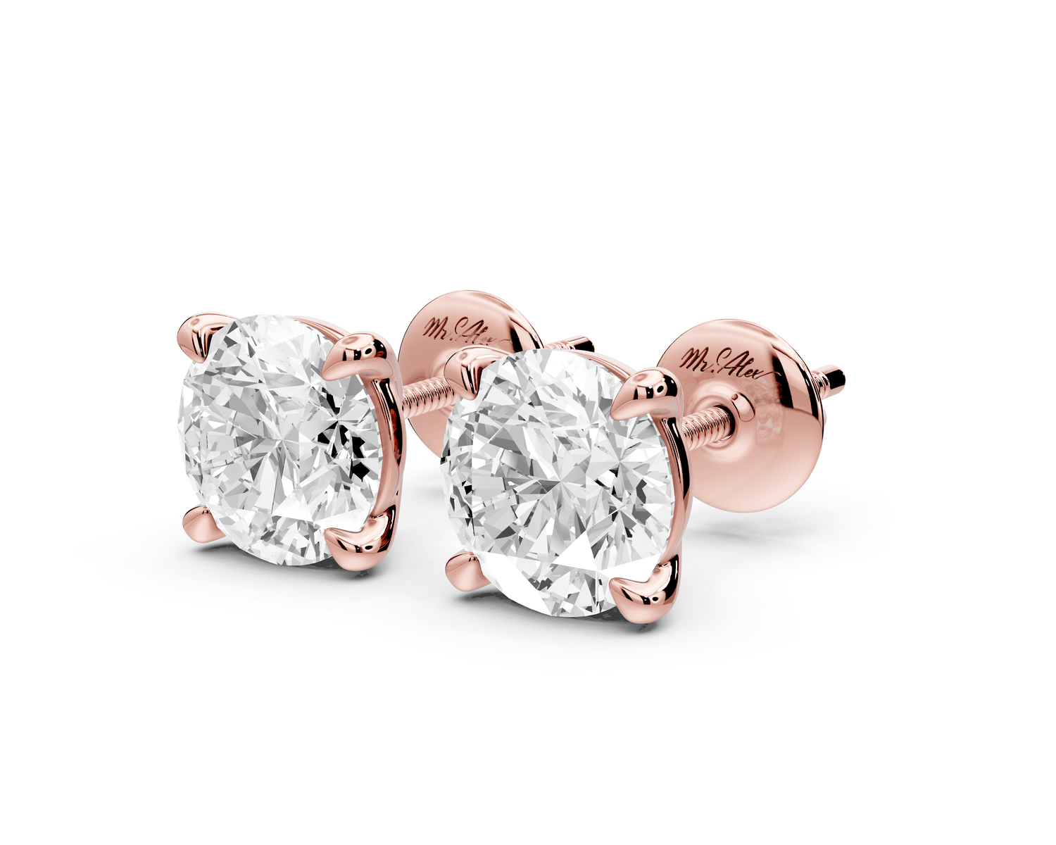 Aura - 3ct 14k rose gold Round - Cut Diamond Stud Earrings - Mr. Alex Jewelry
