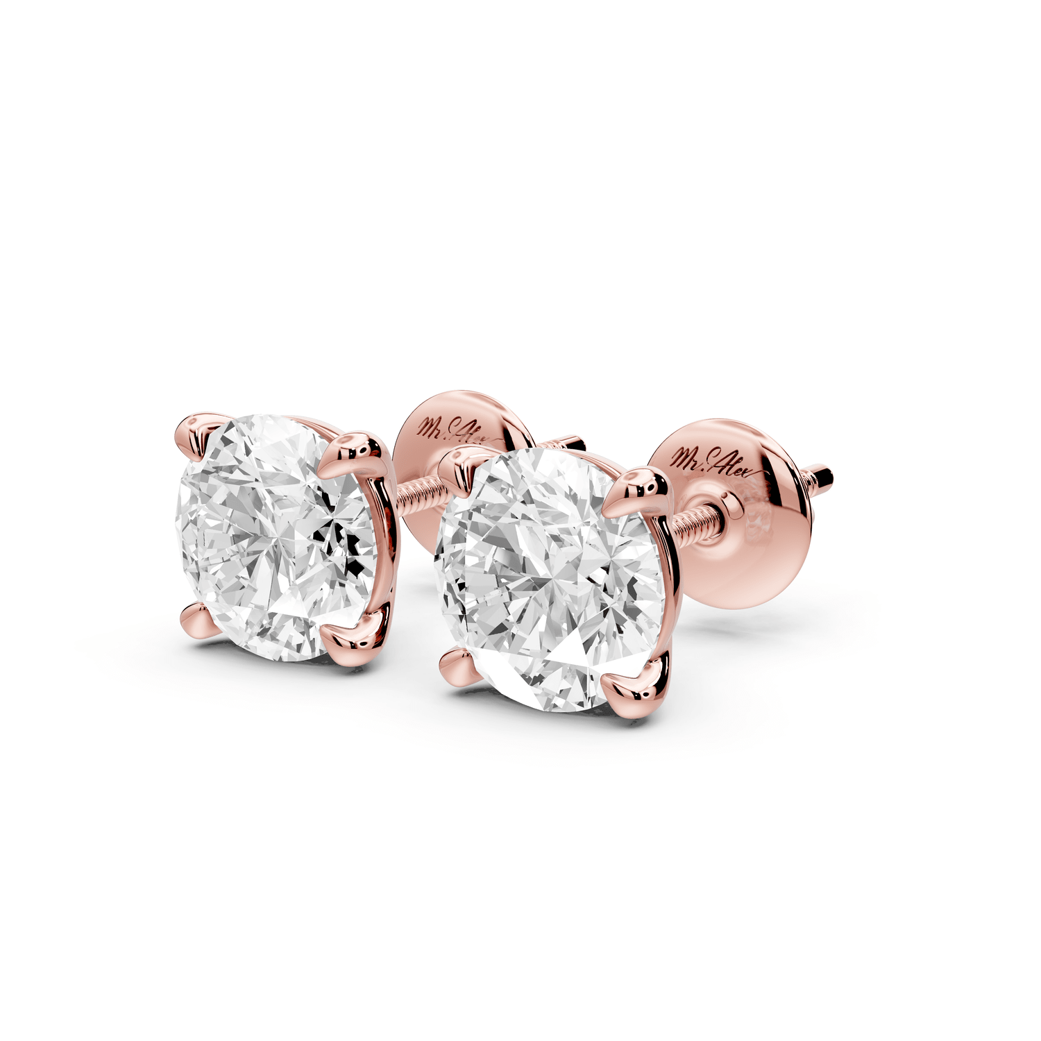 Aura - 3ct 14k rose gold Round - Cut Diamond Stud Earrings - Mr. Alex Jewelry